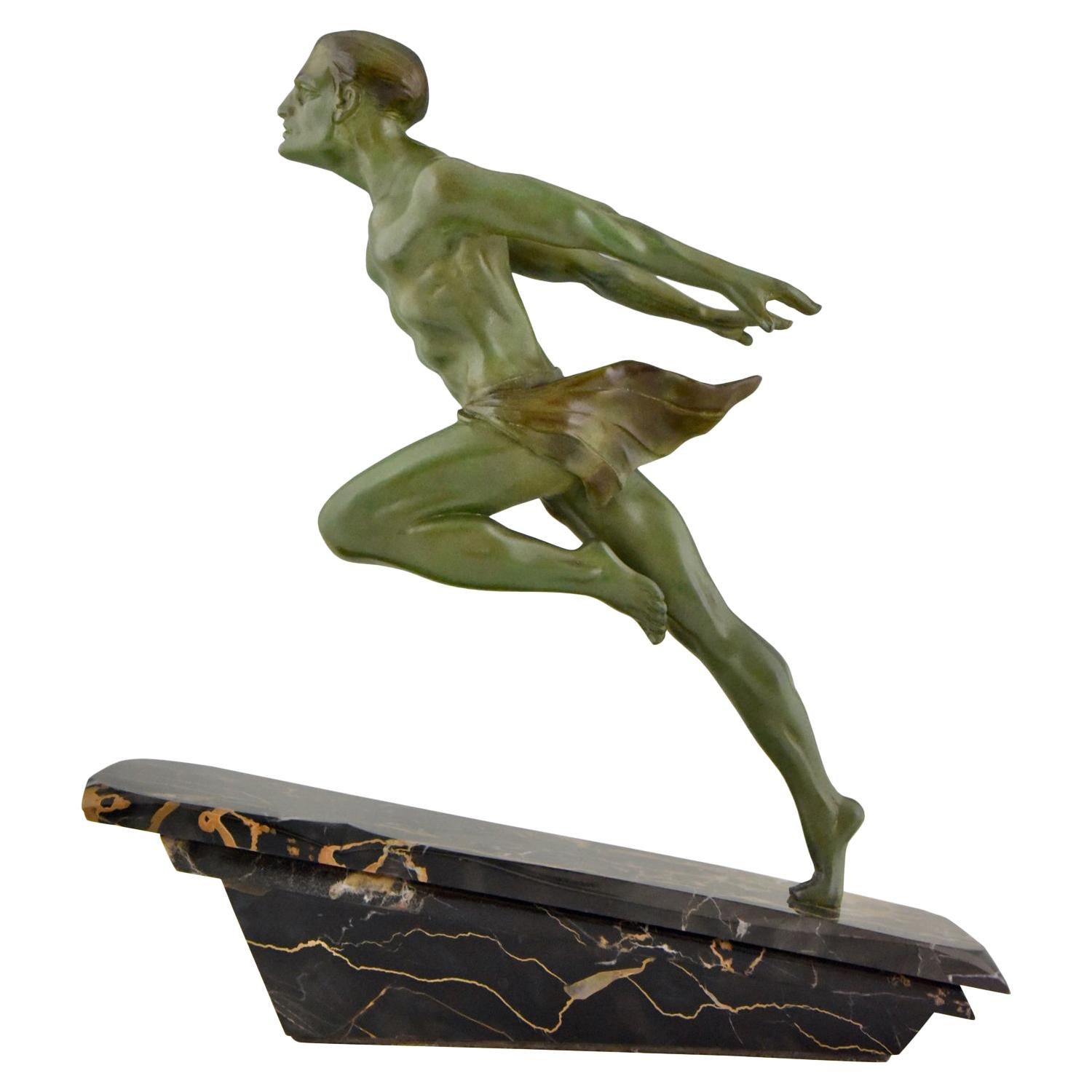 Art Deco Running Man Statue by L. Valderi French