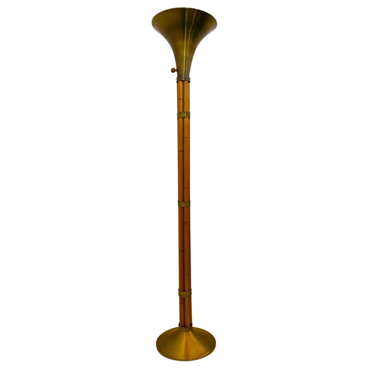 Art Deco Russel Wright Faux Bamboo Torchère Floor Lamp