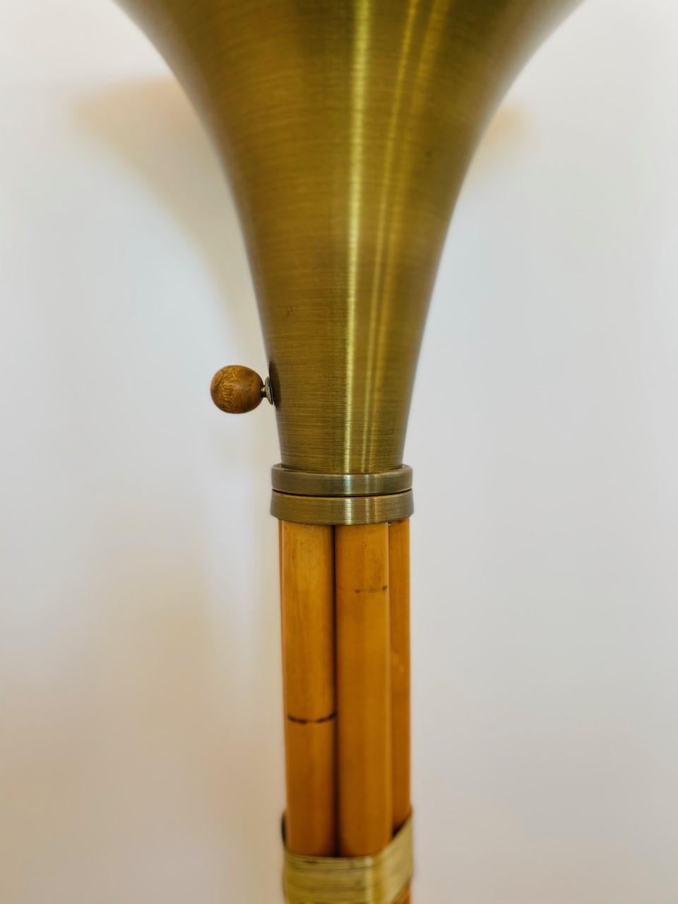 Hand-Crafted Art Deco Russel Wright Faux Bamboo Torchère Floor Lamp