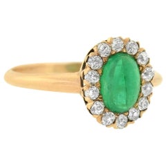 Art Deco Russian Emerald Diamond Cluster Ring
