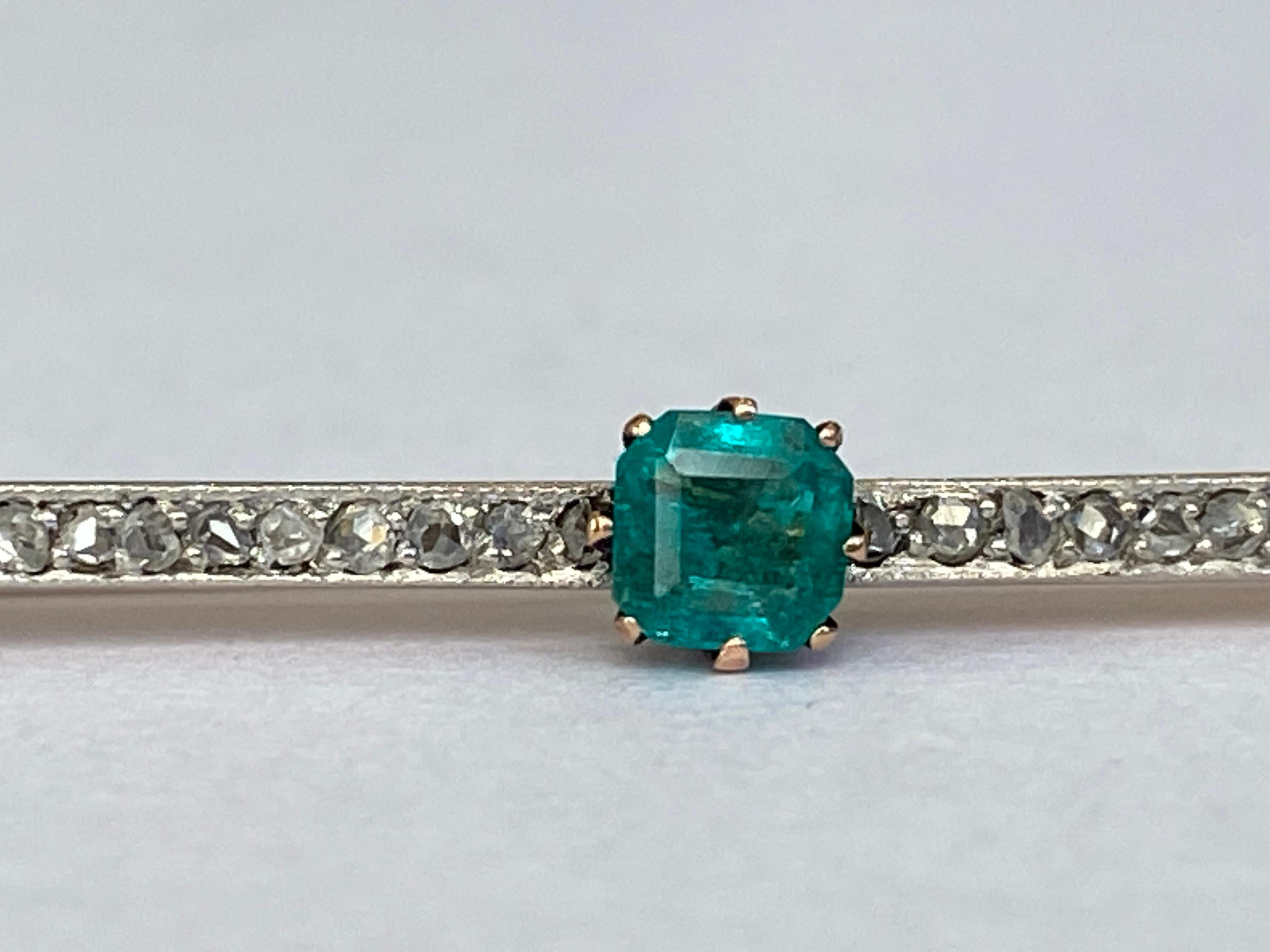 Art deco Russian  Platinum, Yellow gold  Brooch/Pin with emerald and diamonds 1