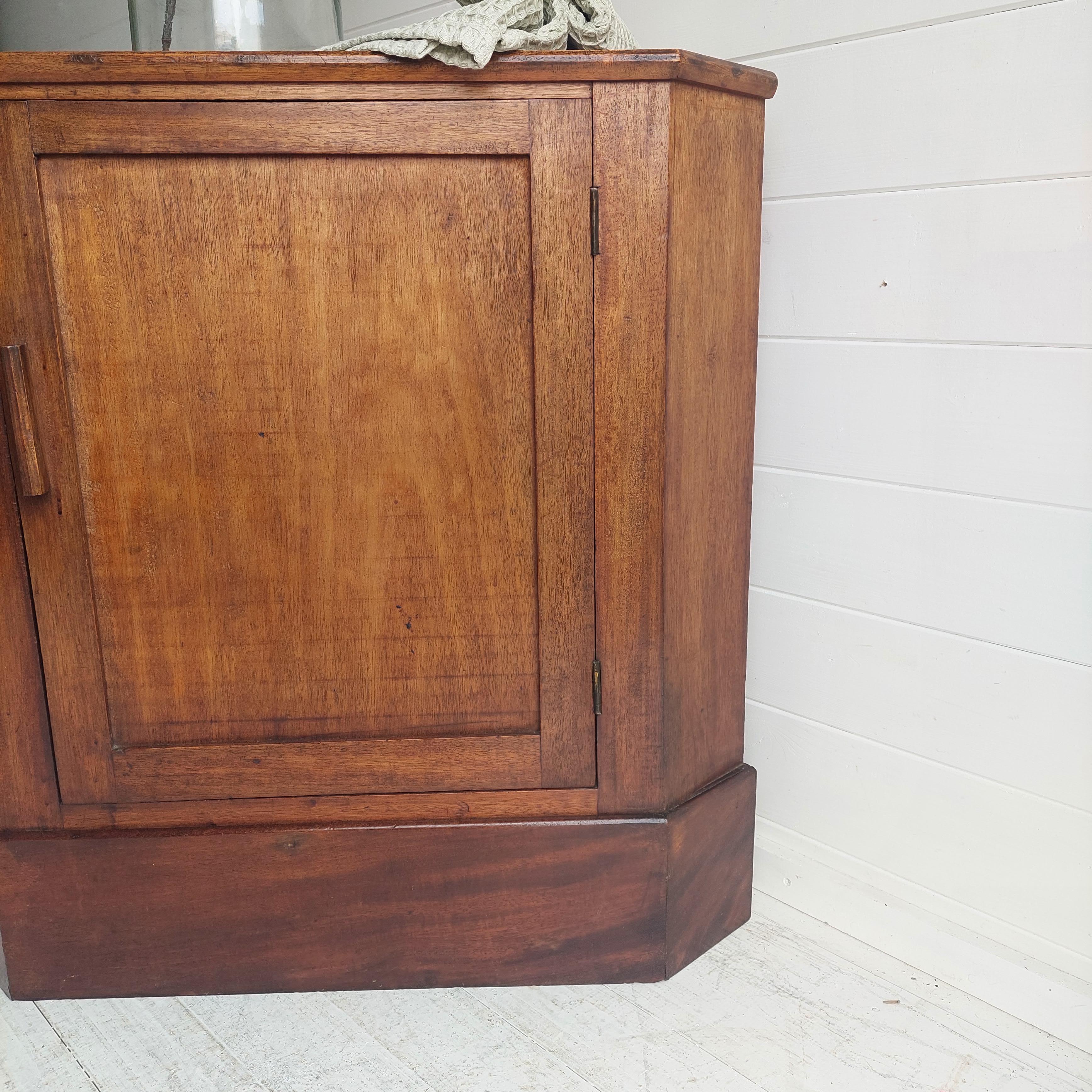 Art Deco Rustic Mahogany corner cupboard cabinet, 1940s 3