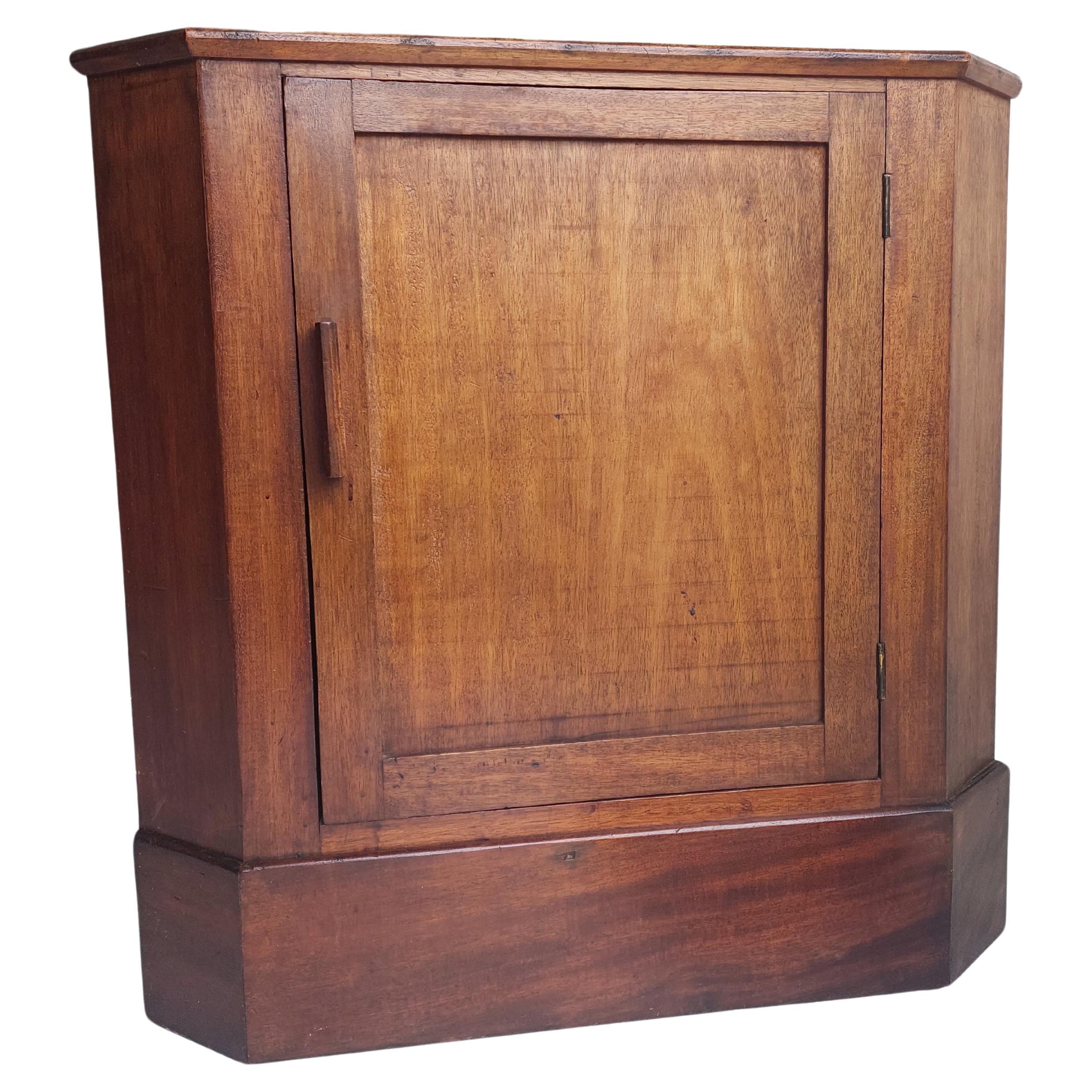 Art Deco Rustic Mahogany corner cupboard cabinet, 1940s