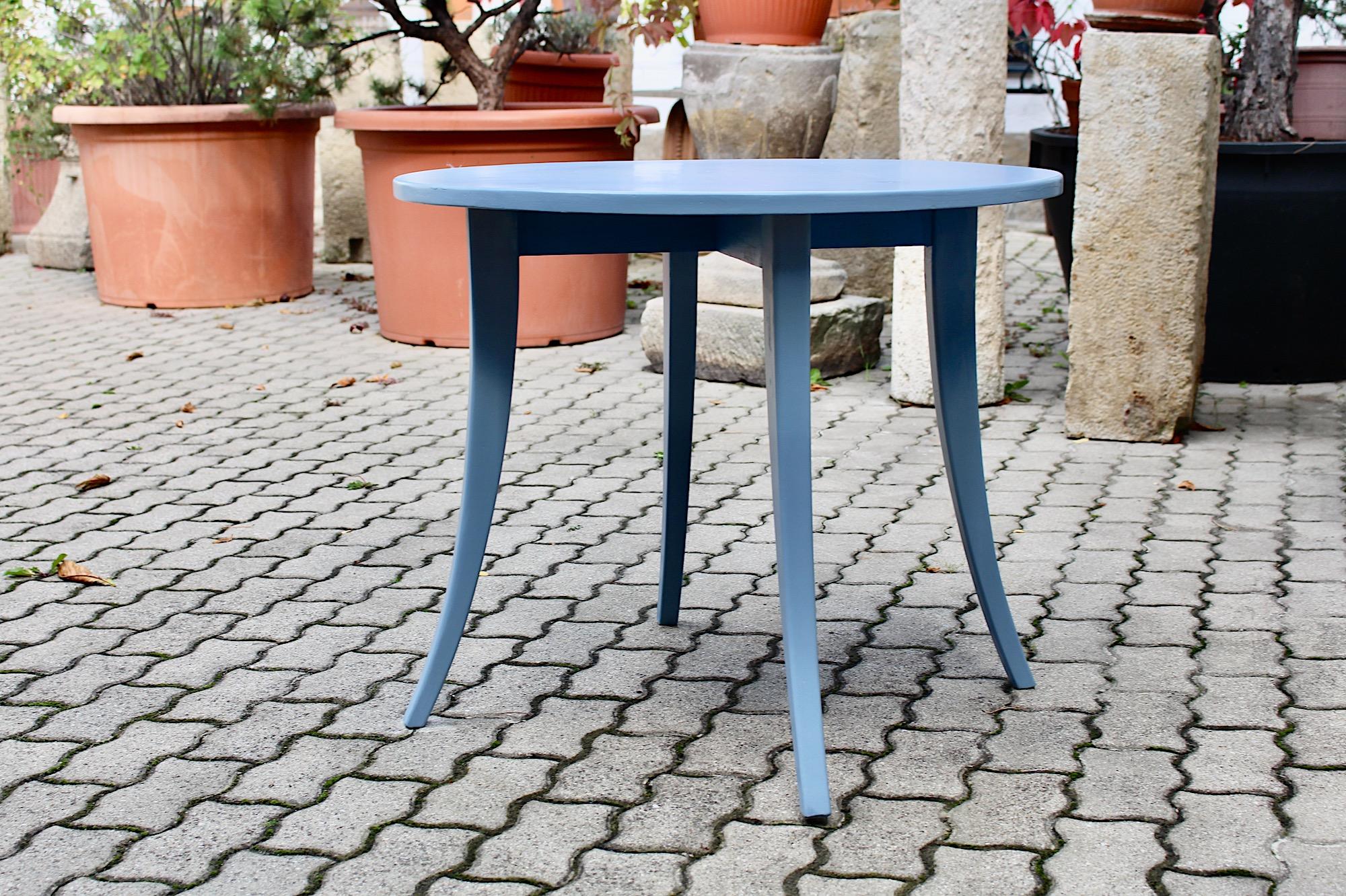 Art Deco Rustic Vintage Pastel Blue Spruce Circular Coffee Table 1930s Austria For Sale 4