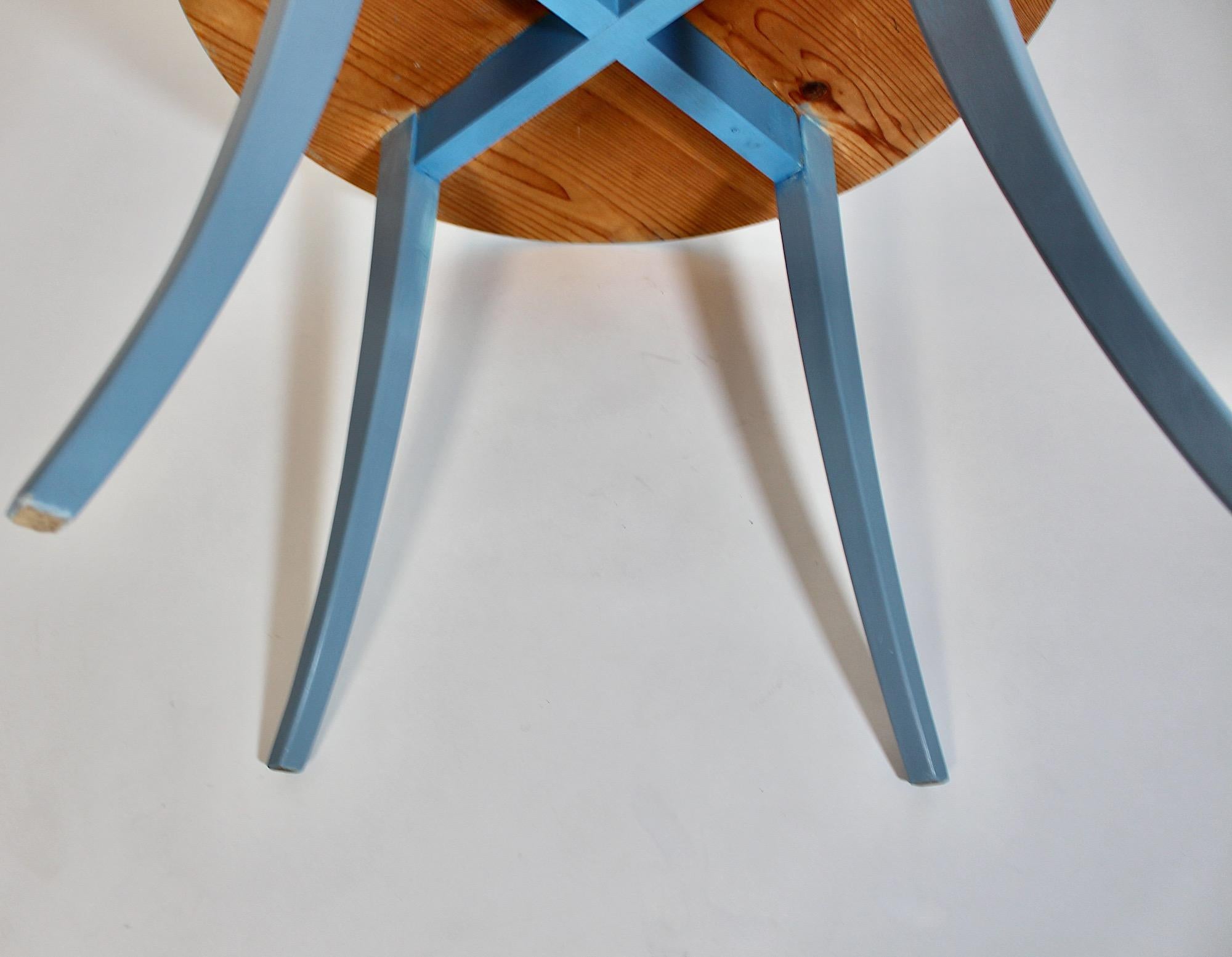 Art Deco Rustic Vintage Pastel Blue Spruce Circular Coffee Table 1930s Austria For Sale 6