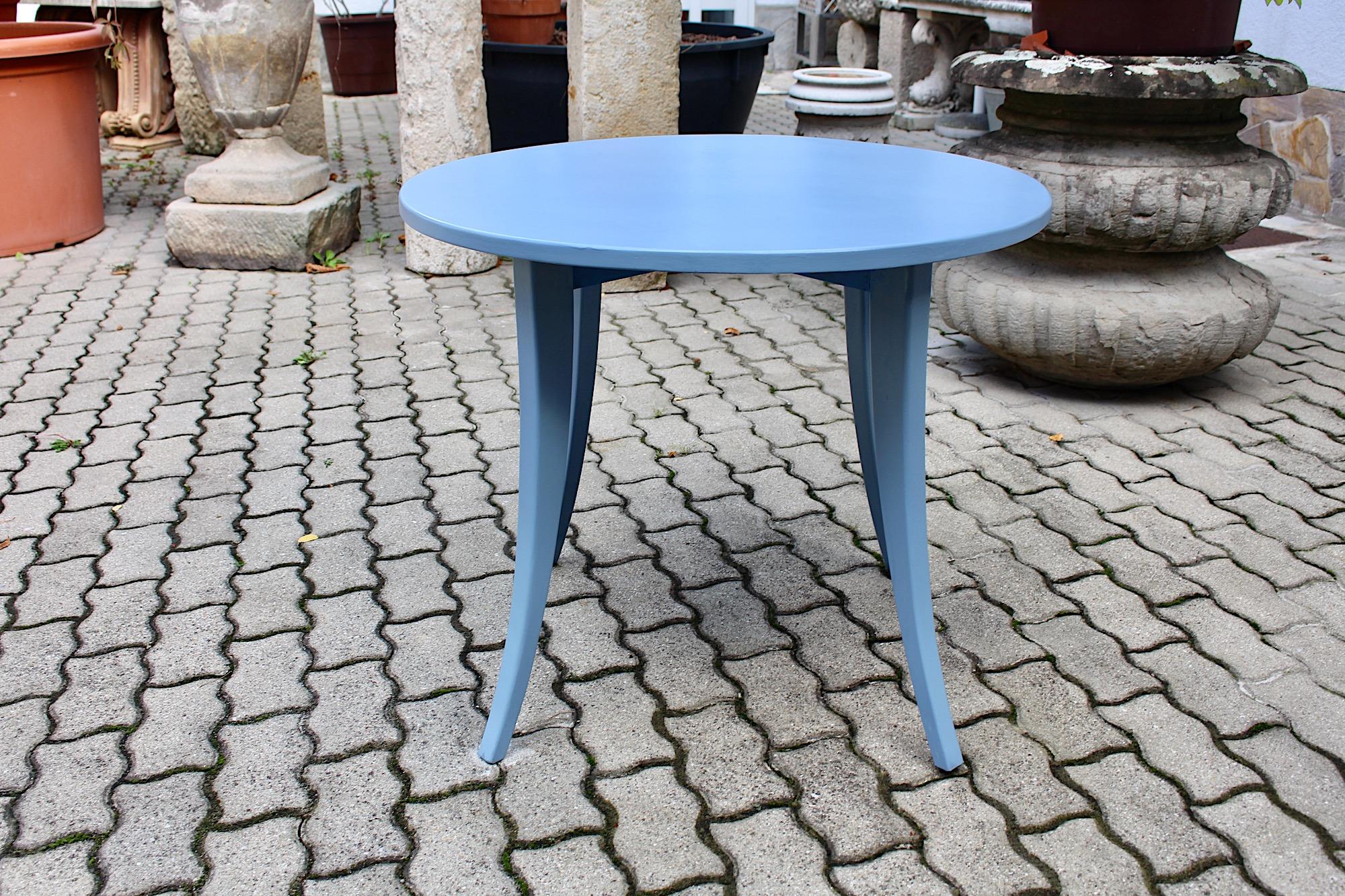 Art Deco Rustic Vintage Pastel Blue Spruce Circular Coffee Table 1930s Austria For Sale 7