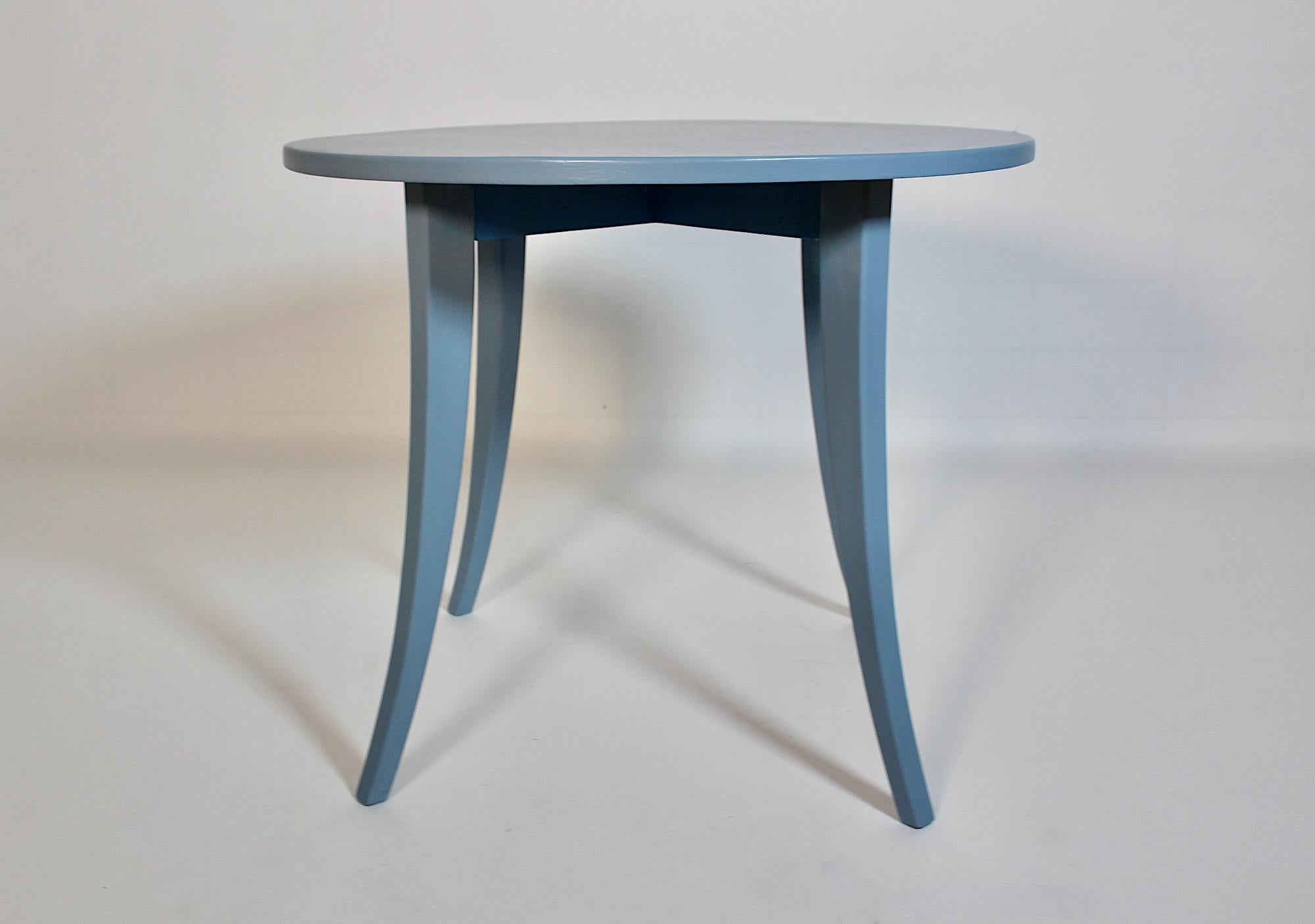 Austrian Art Deco Rustic Vintage Pastel Blue Spruce Circular Coffee Table 1930s Austria For Sale