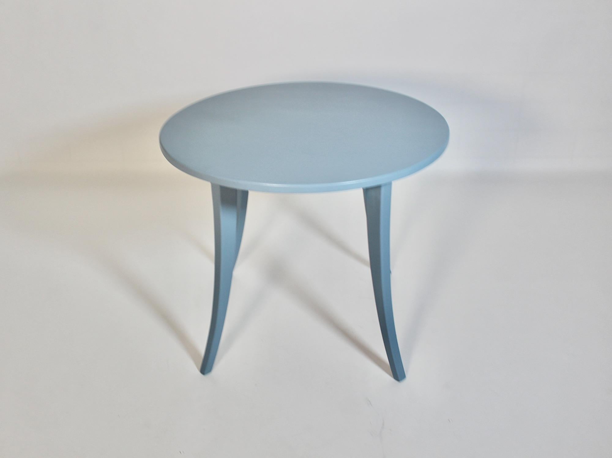Lacquered Art Deco Rustic Vintage Pastel Blue Spruce Circular Coffee Table 1930s Austria For Sale
