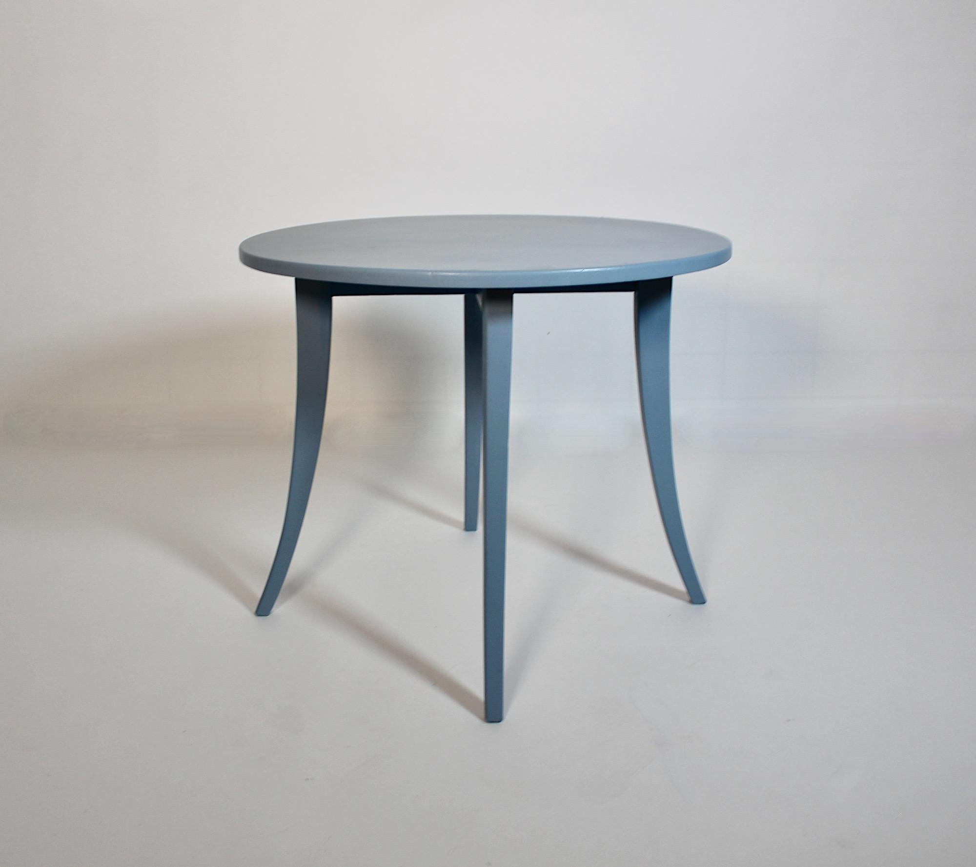 Art Deco Rustic Vintage Pastel Blue Spruce Circular Coffee Table 1930s Austria In Good Condition For Sale In Vienna, AT