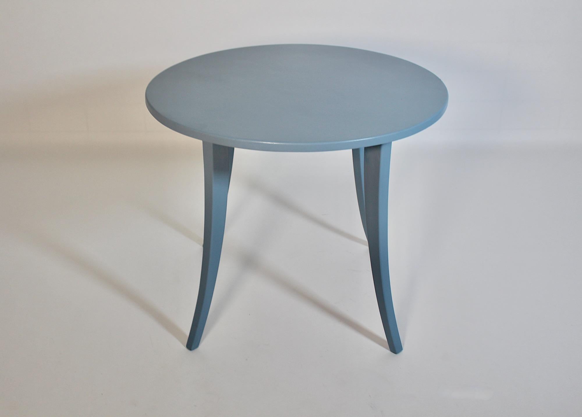 Mid-20th Century Art Deco Rustic Vintage Pastel Blue Spruce Circular Coffee Table 1930s Austria For Sale