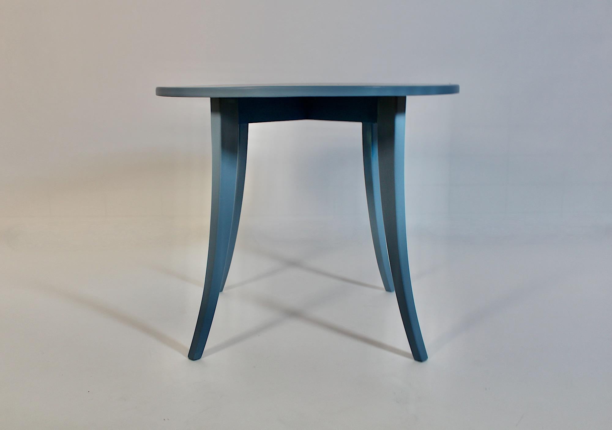 Art Deco Rustic Vintage Pastel Blue Spruce Circular Coffee Table 1930s Austria For Sale 1