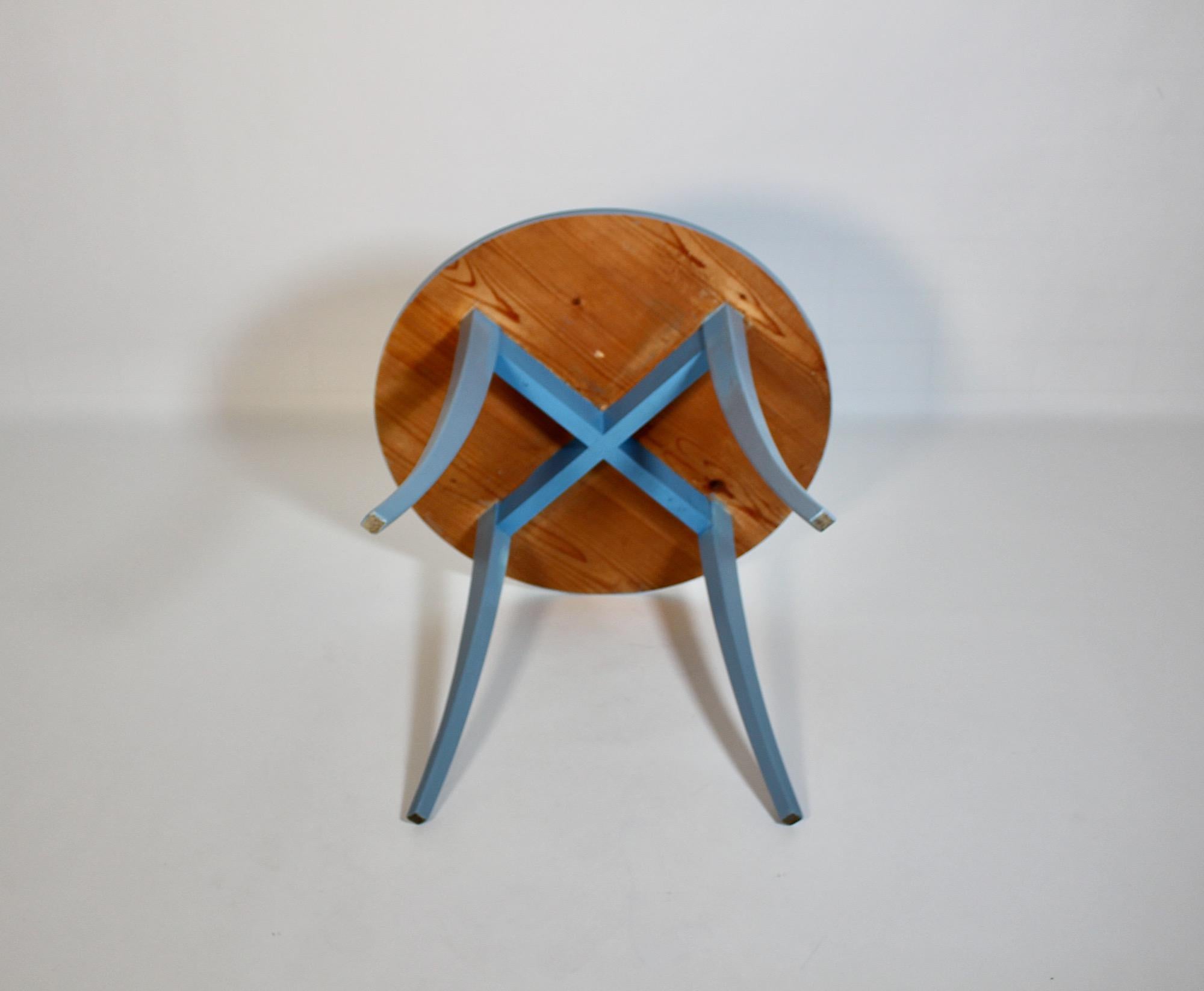 Art Deco Rustic Vintage Pastel Blue Spruce Circular Coffee Table 1930s Austria For Sale 2