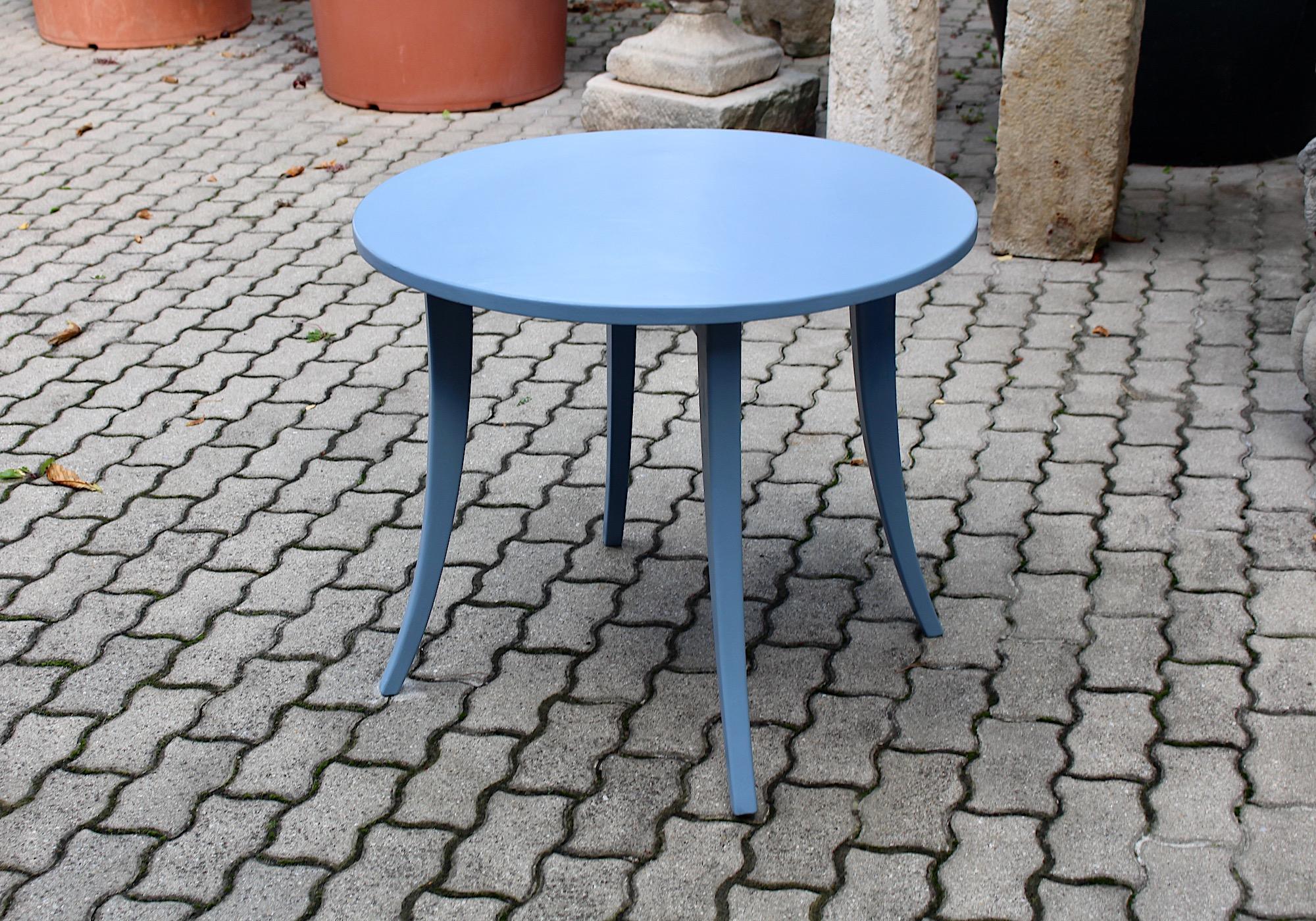 Art Deco Rustic Vintage Pastel Blue Spruce Circular Coffee Table 1930s Austria For Sale 3