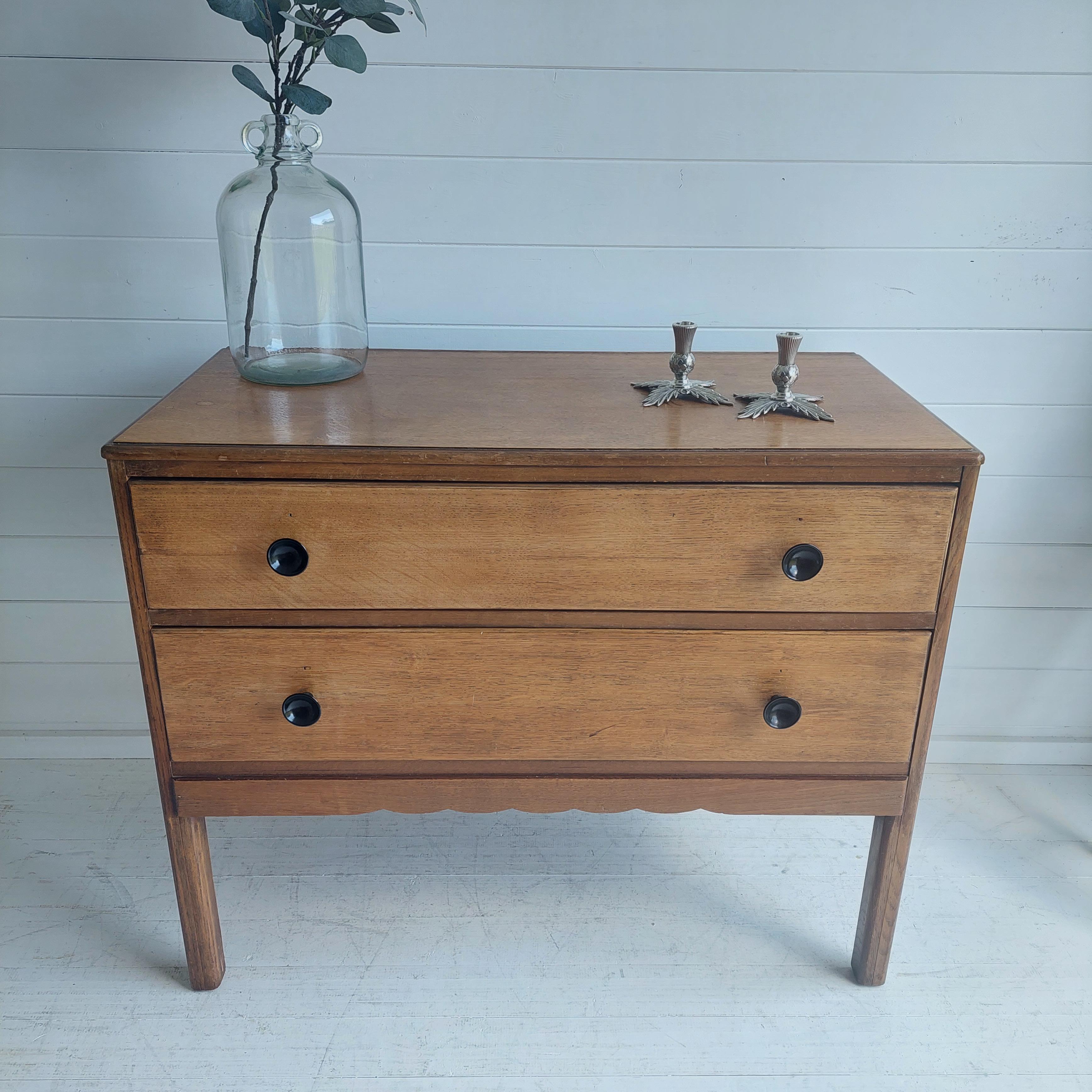 Art Deco Rustic Vintage  ‘Utility’ Oak Chest of Drawers 40s In Good Condition In Leamington Spa, GB