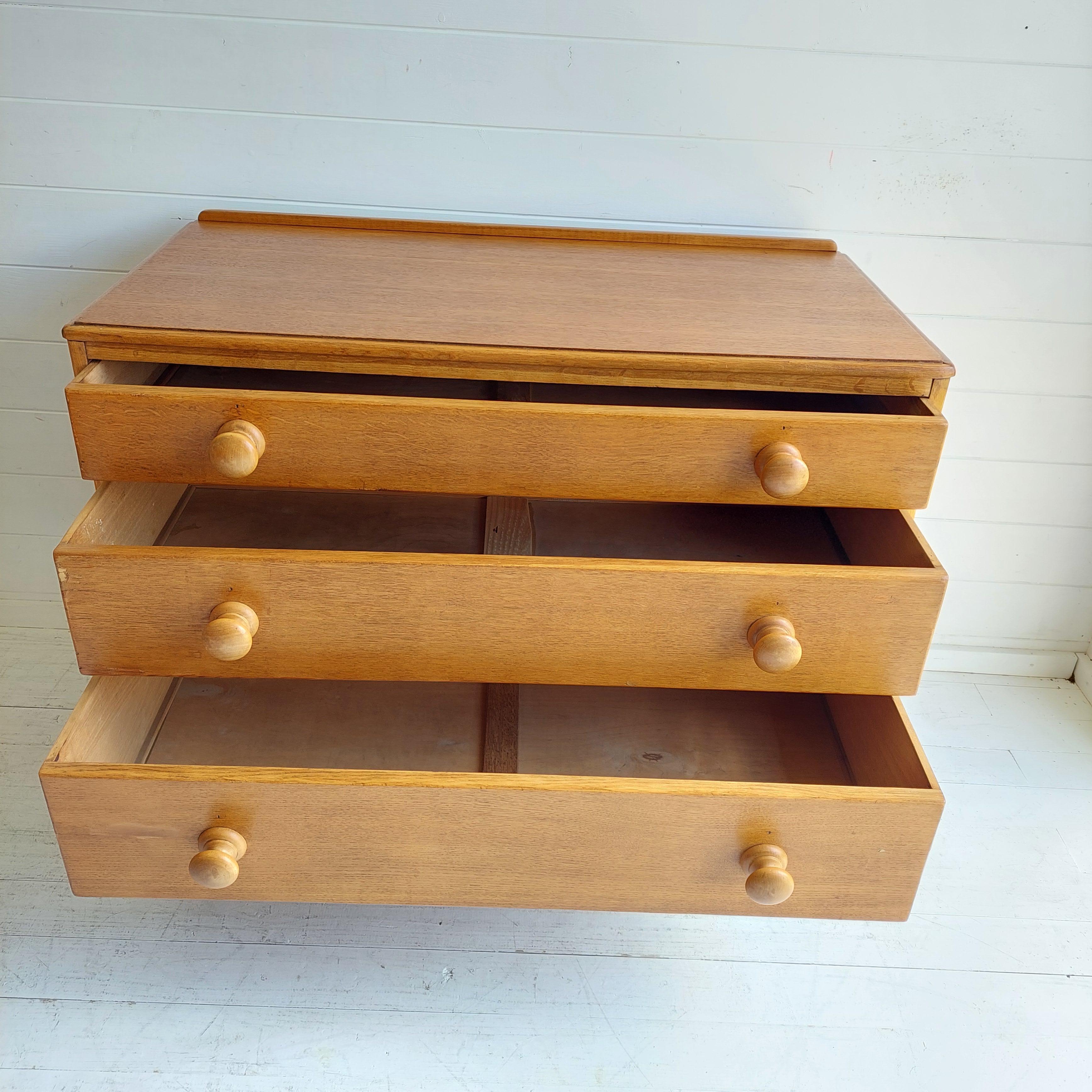 Art Deco Rustic Vintage ‘Utility’ Oak Chest of Drawers from Heals, 1940s 8