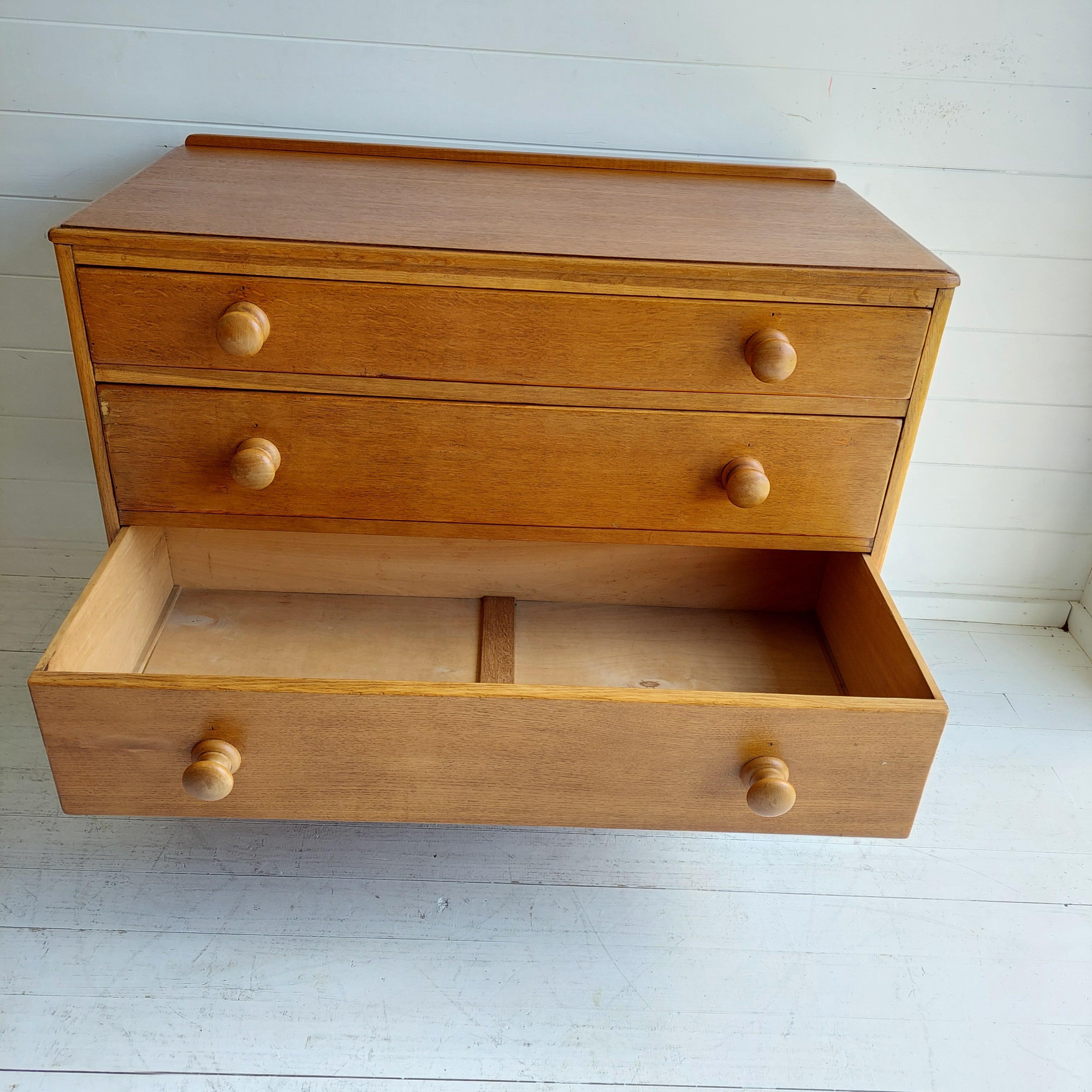 Art Deco Rustic Vintage ‘Utility’ Oak Chest of Drawers from Heals, 1940s 9