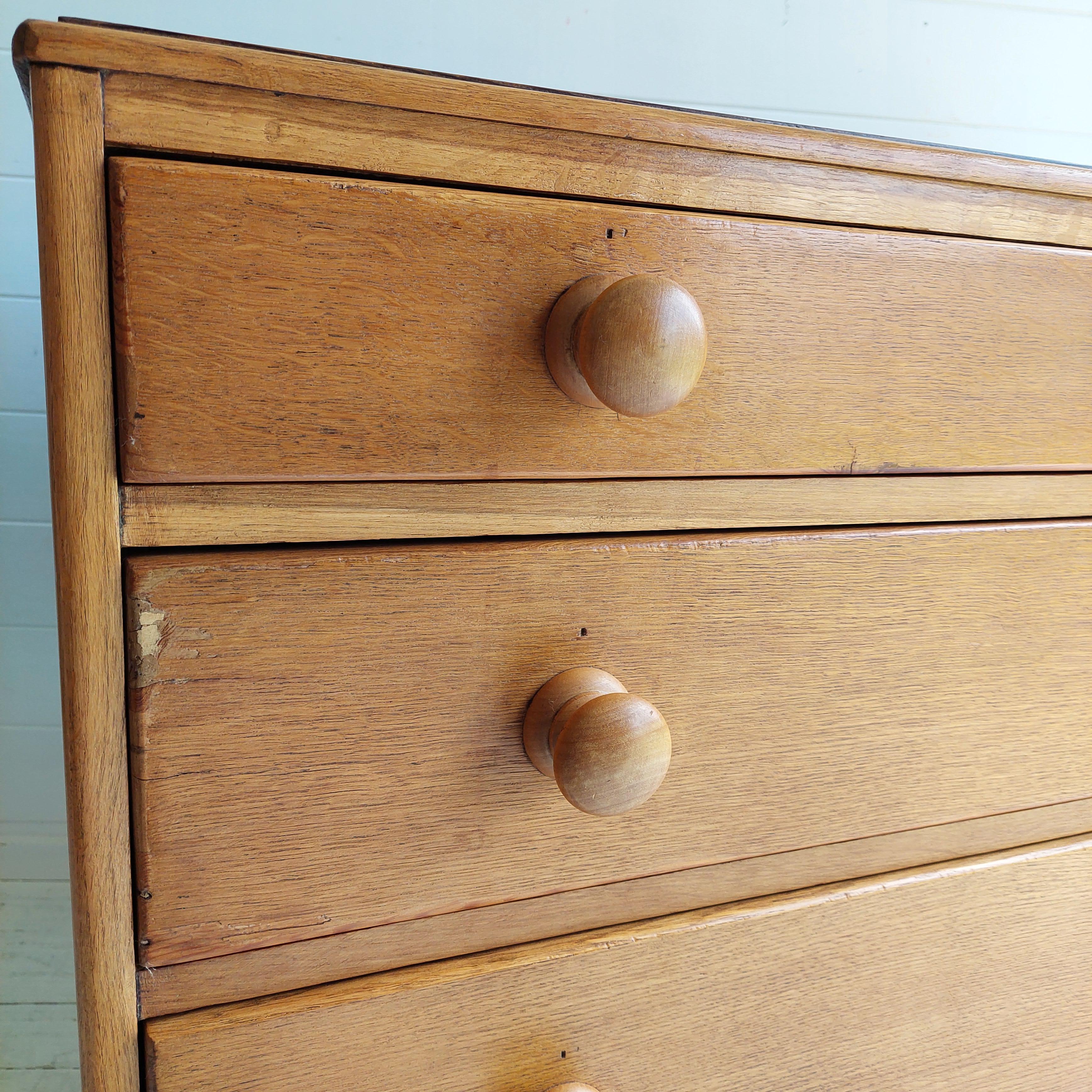 Art Deco Rustic Vintage ‘Utility’ Oak Chest of Drawers from Heals, 1940s 11