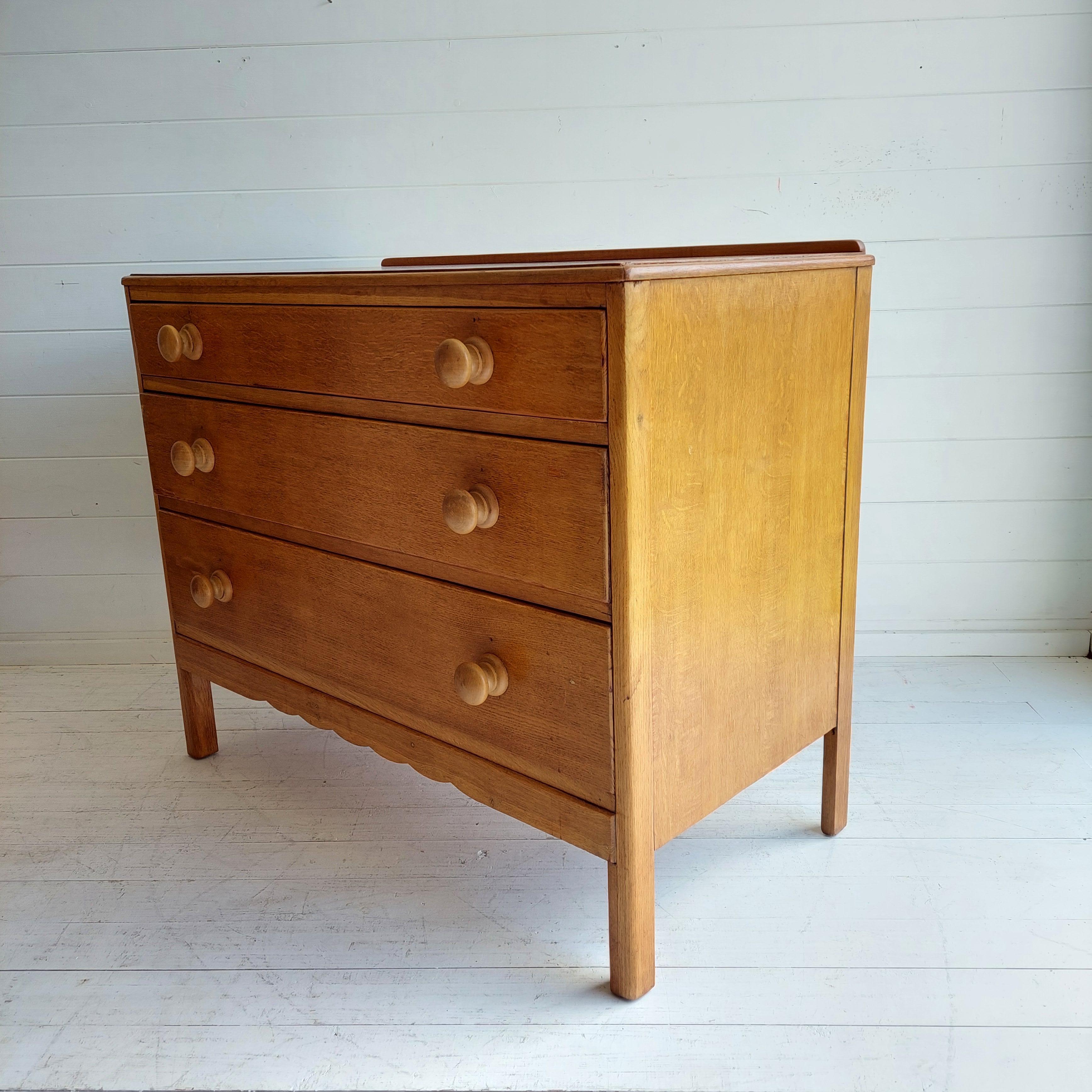 British Art Deco Rustic Vintage ‘Utility’ Oak Chest of Drawers from Heals, 1940s