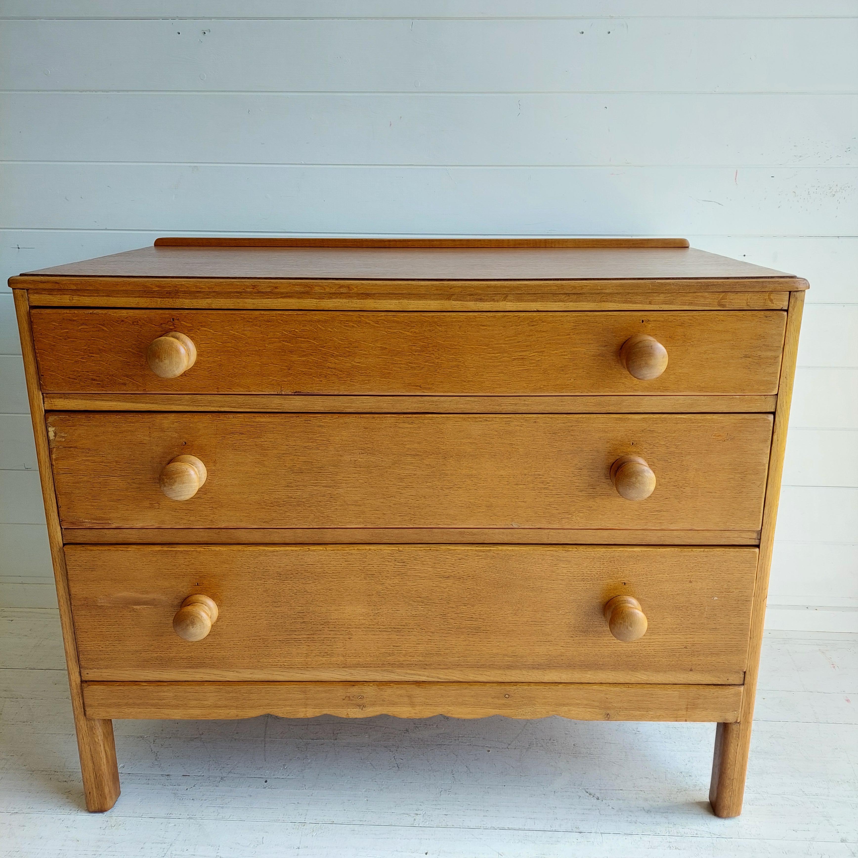 Art Deco Rustic Vintage ‘Utility’ Oak Chest of Drawers from Heals, 1940s 1