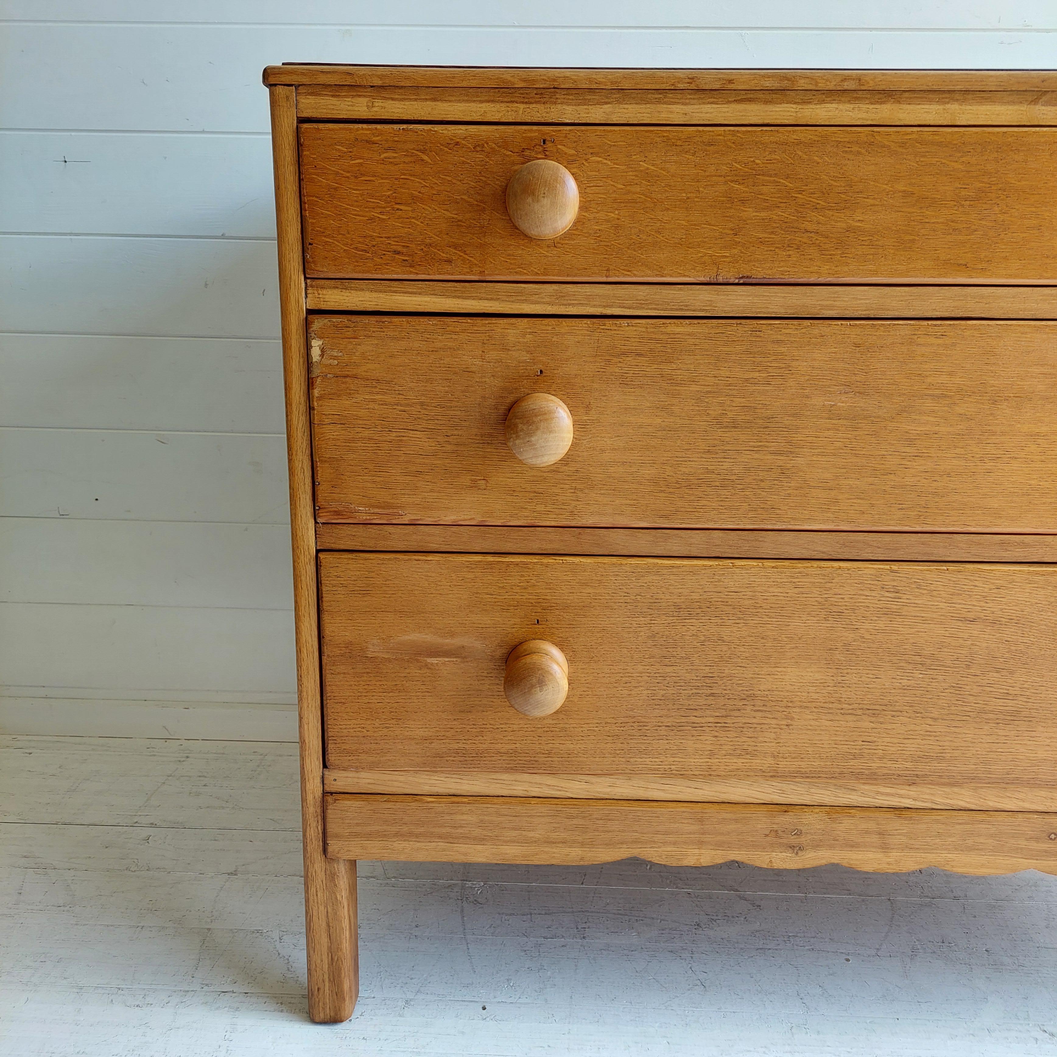 Art Deco Rustic Vintage ‘Utility’ Oak Chest of Drawers from Heals, 1940s 3