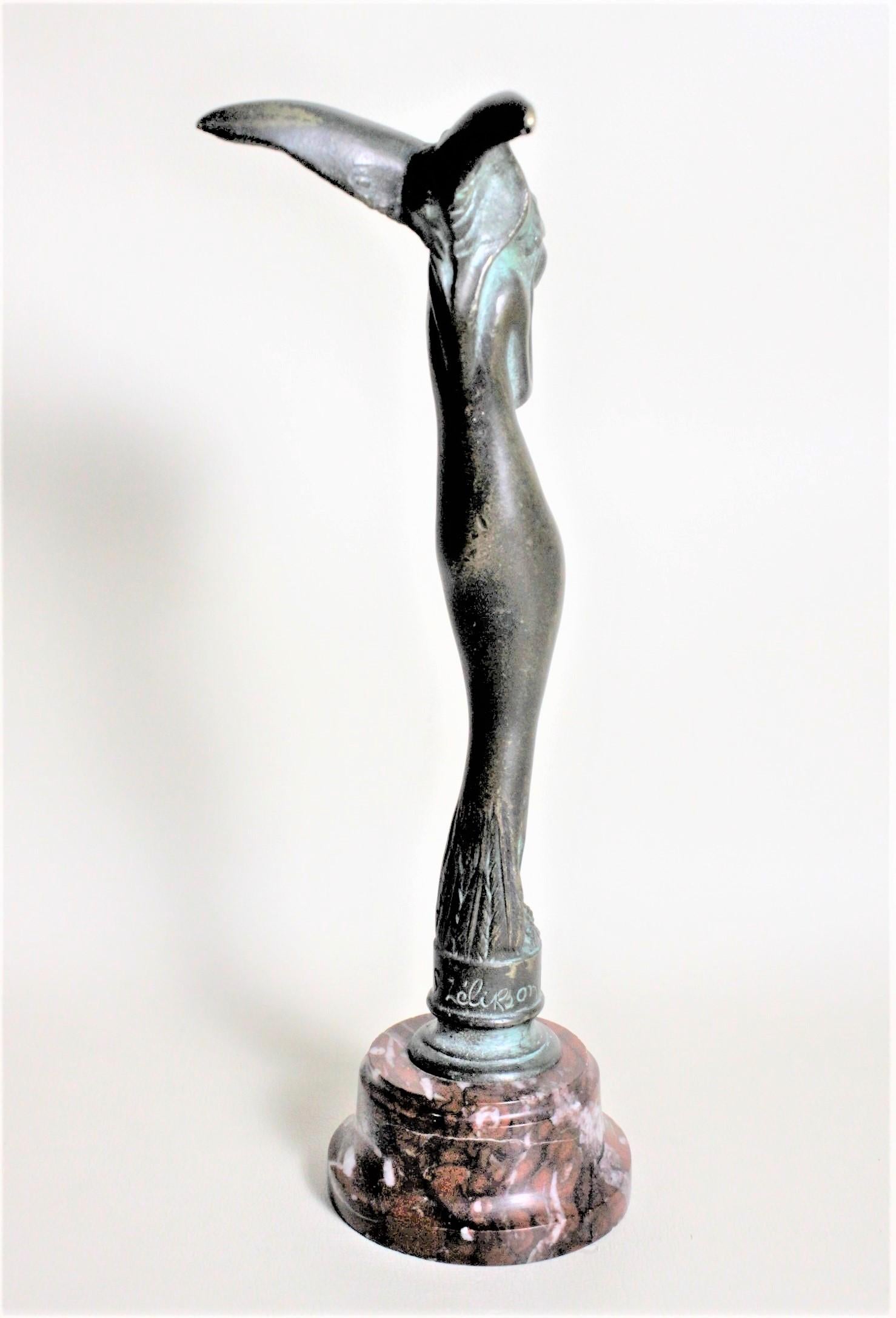 Calco Scultura in bronzo Art Deco S. Zelikson di una donna nuda e alata 
