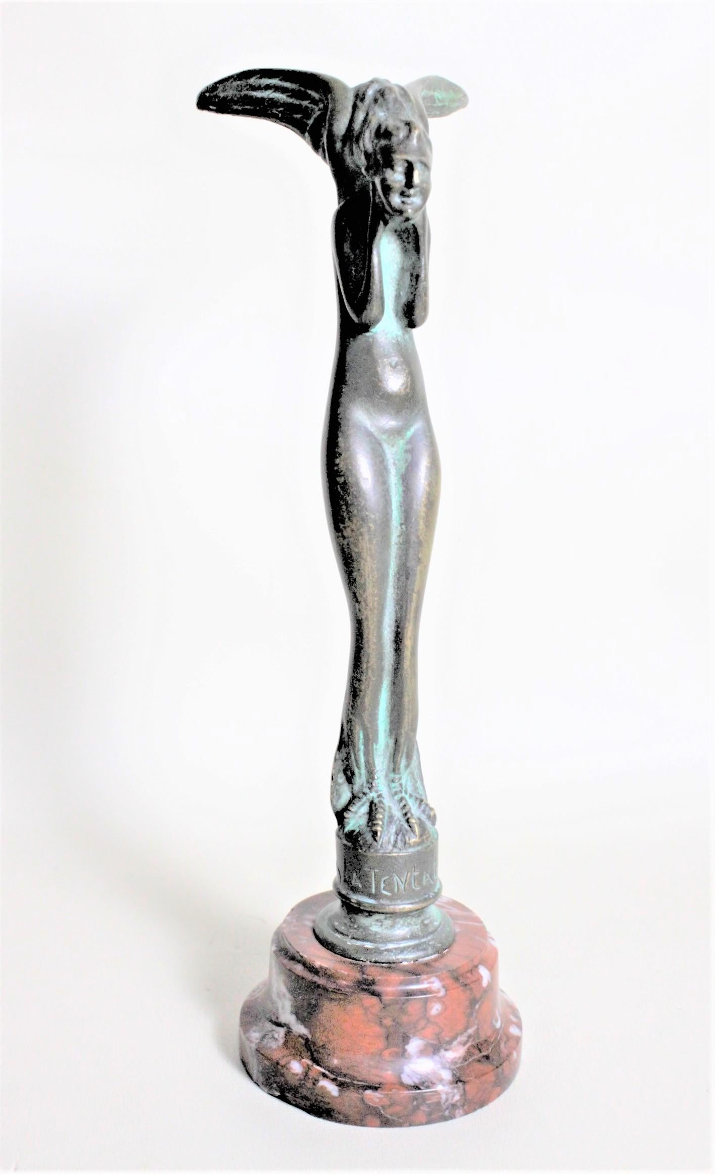 Art Deco S. Zelikson Bronzeskulptur einer geflügelten weiblichen Aktskulptur „The Temptation“ im Angebot 1