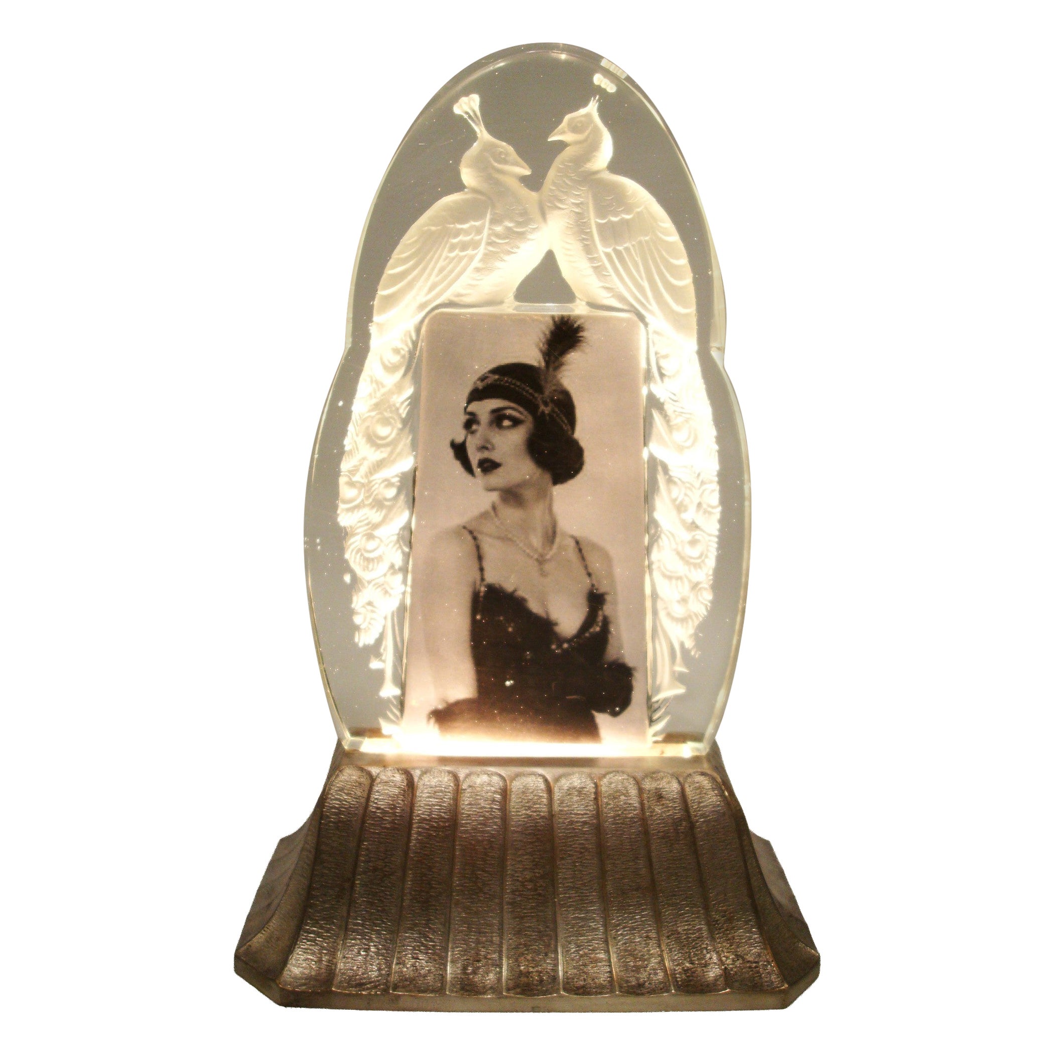 Art Deco Sabino, Rare Lit Table Lamp Photograph / Picture Frame. France 1920´s