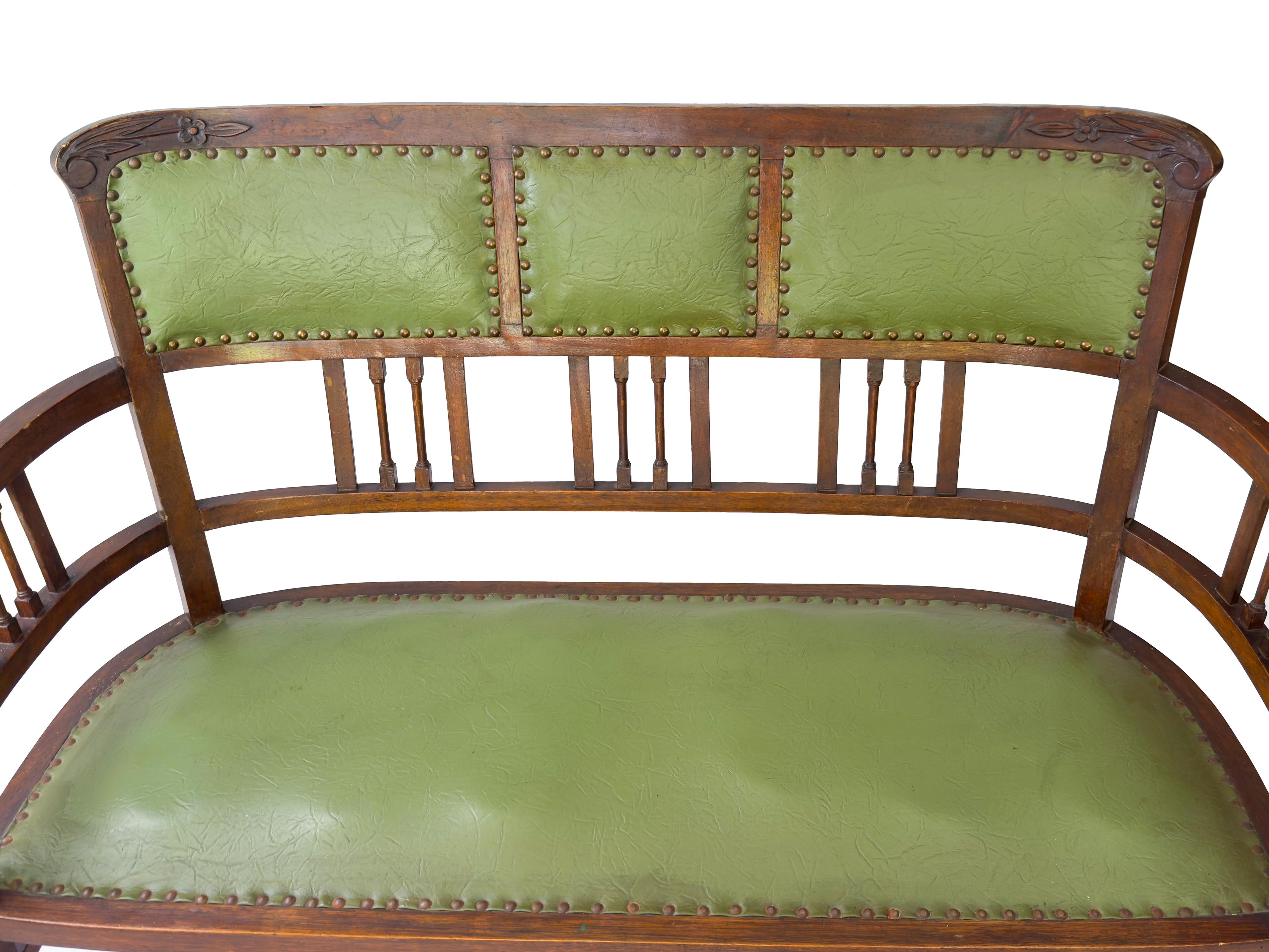 Canapé Art Decó de cuero verde, años 40 en Bueno estado para la venta en Lisbon, PT