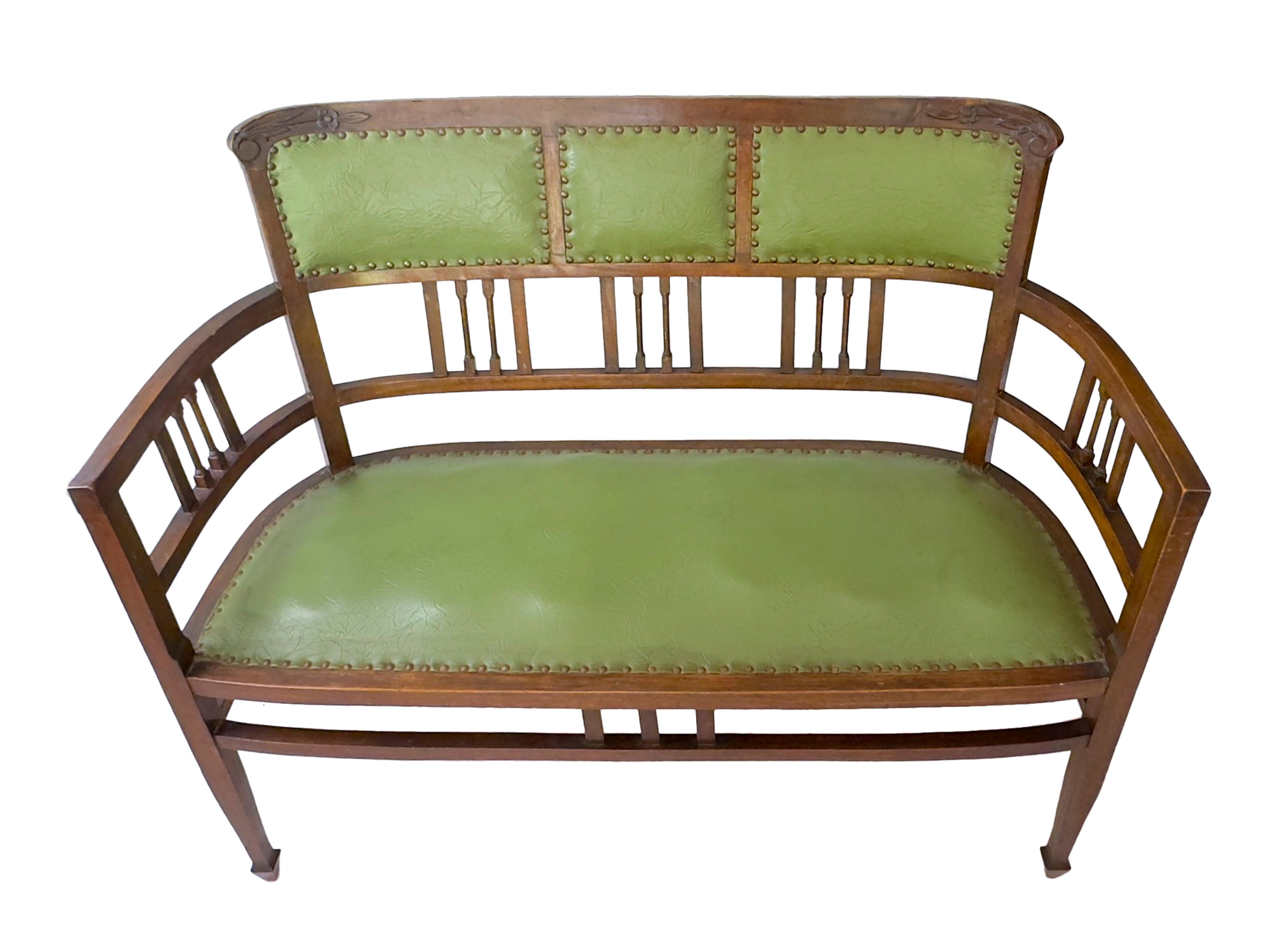 Canapé Art Decó de cuero verde, años 40 en venta 2