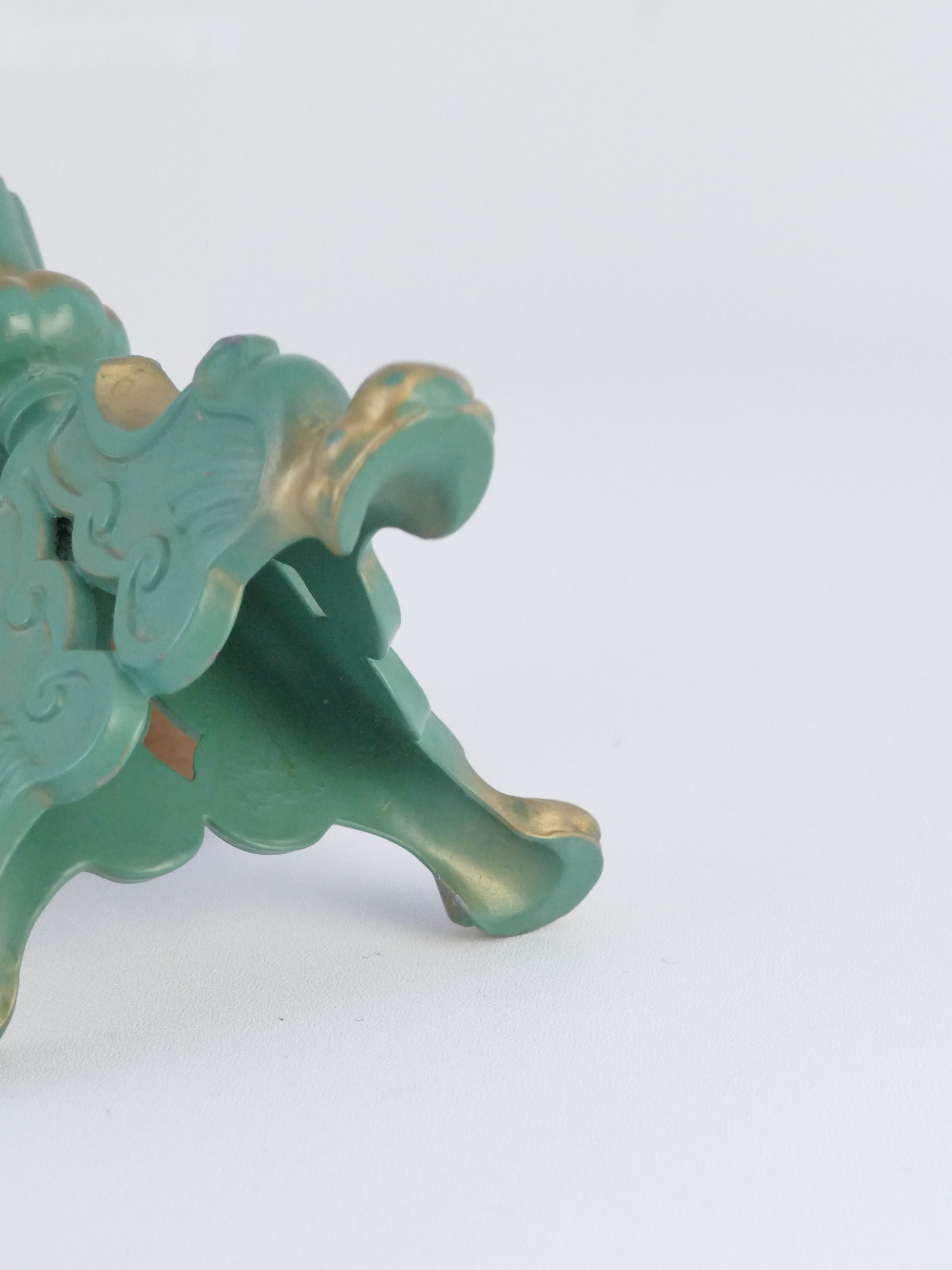 Candelero Art Déco de metal verde salvia, Stjärnmetall, Suecia Década de 1940 en venta 2