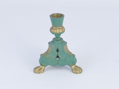 Art Deco Sage Green Metal Candlestick, Stjärnmetall, Sweden 1940s