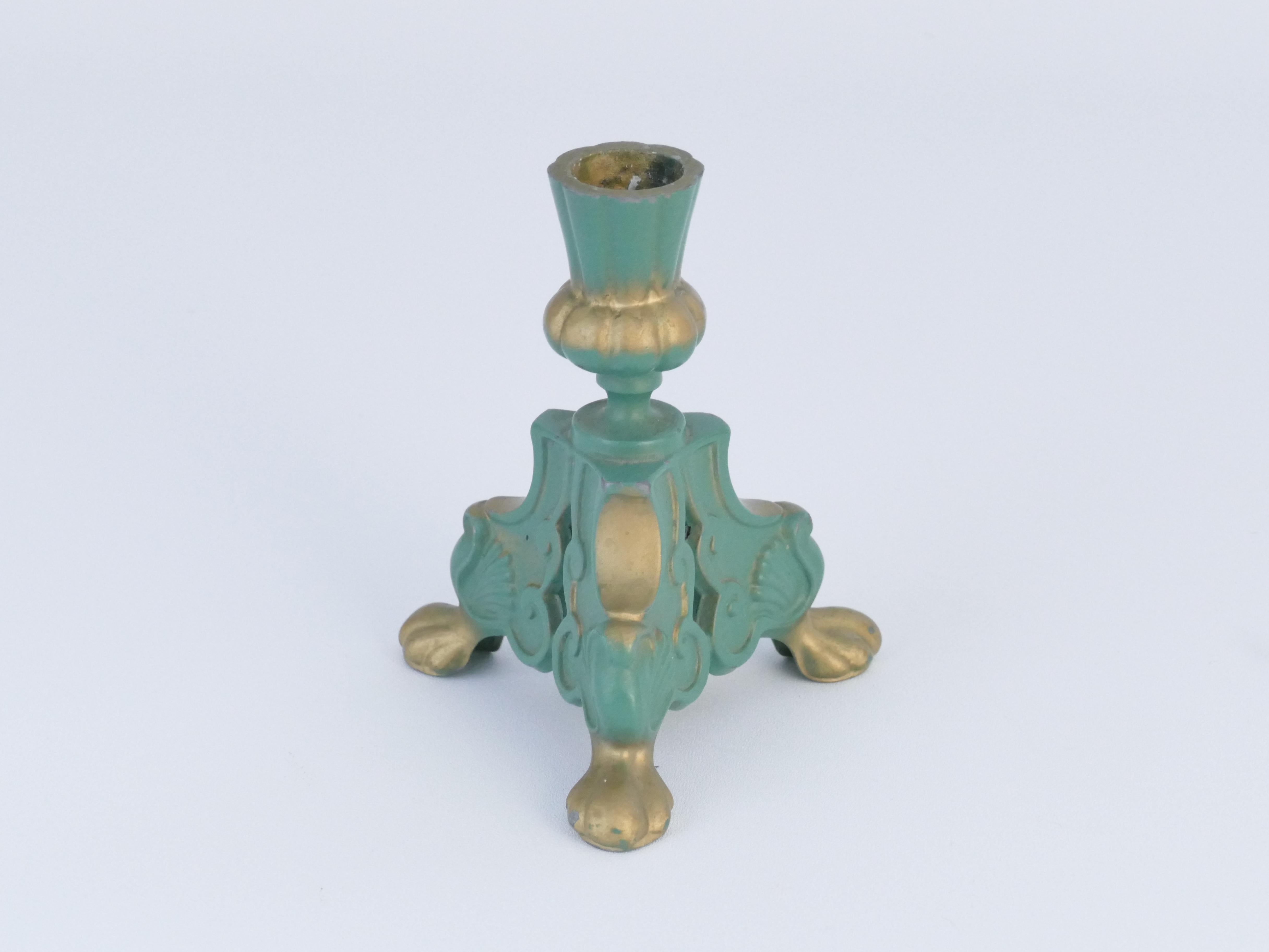 Candelero Art Déco de metal verde salvia, Stjärnmetall, Suecia Década de 1940 Art Decó en venta