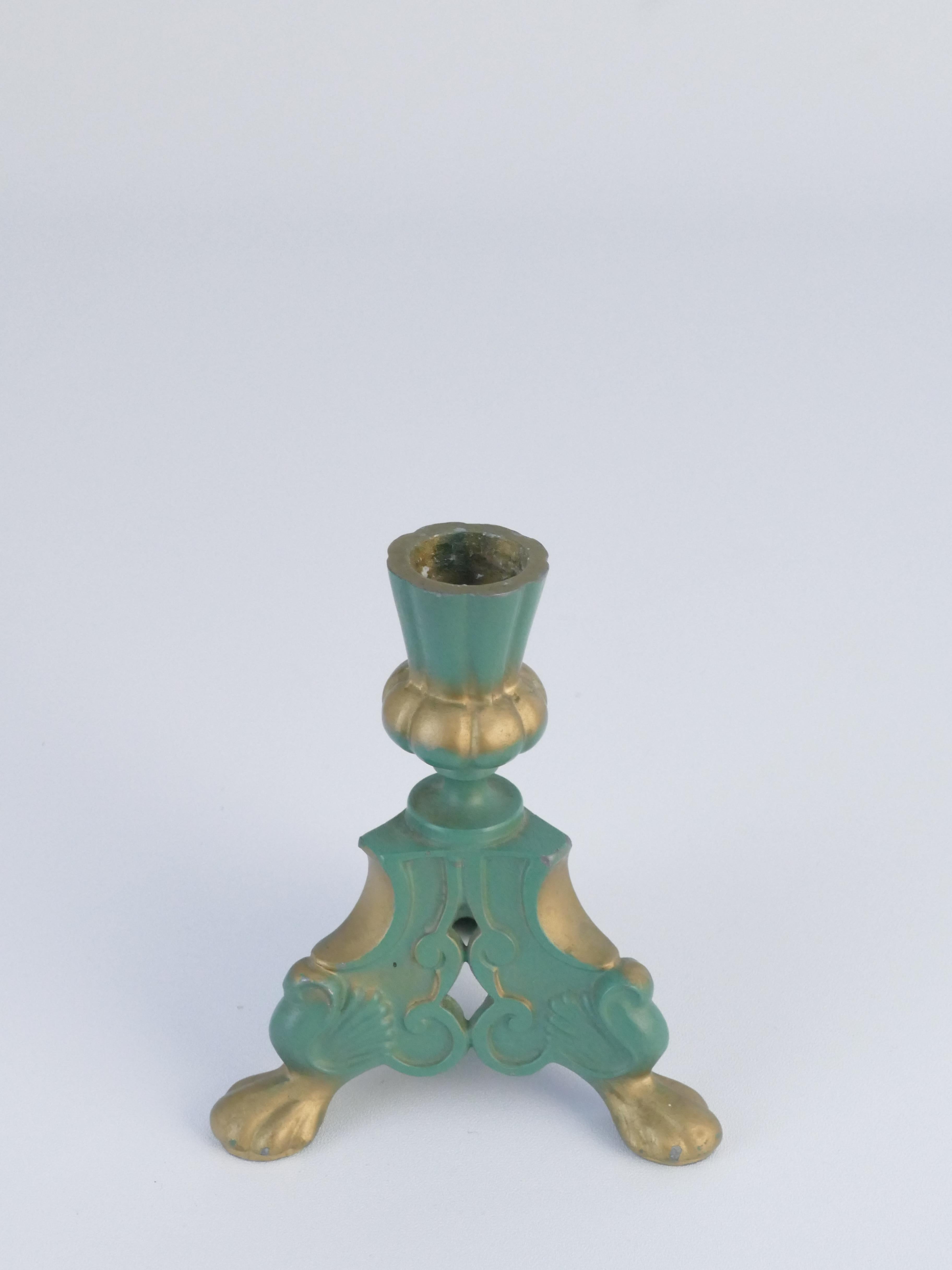 Candelero Art Déco de metal verde salvia, Stjärnmetall, Suecia Década de 1940 Sueco en venta