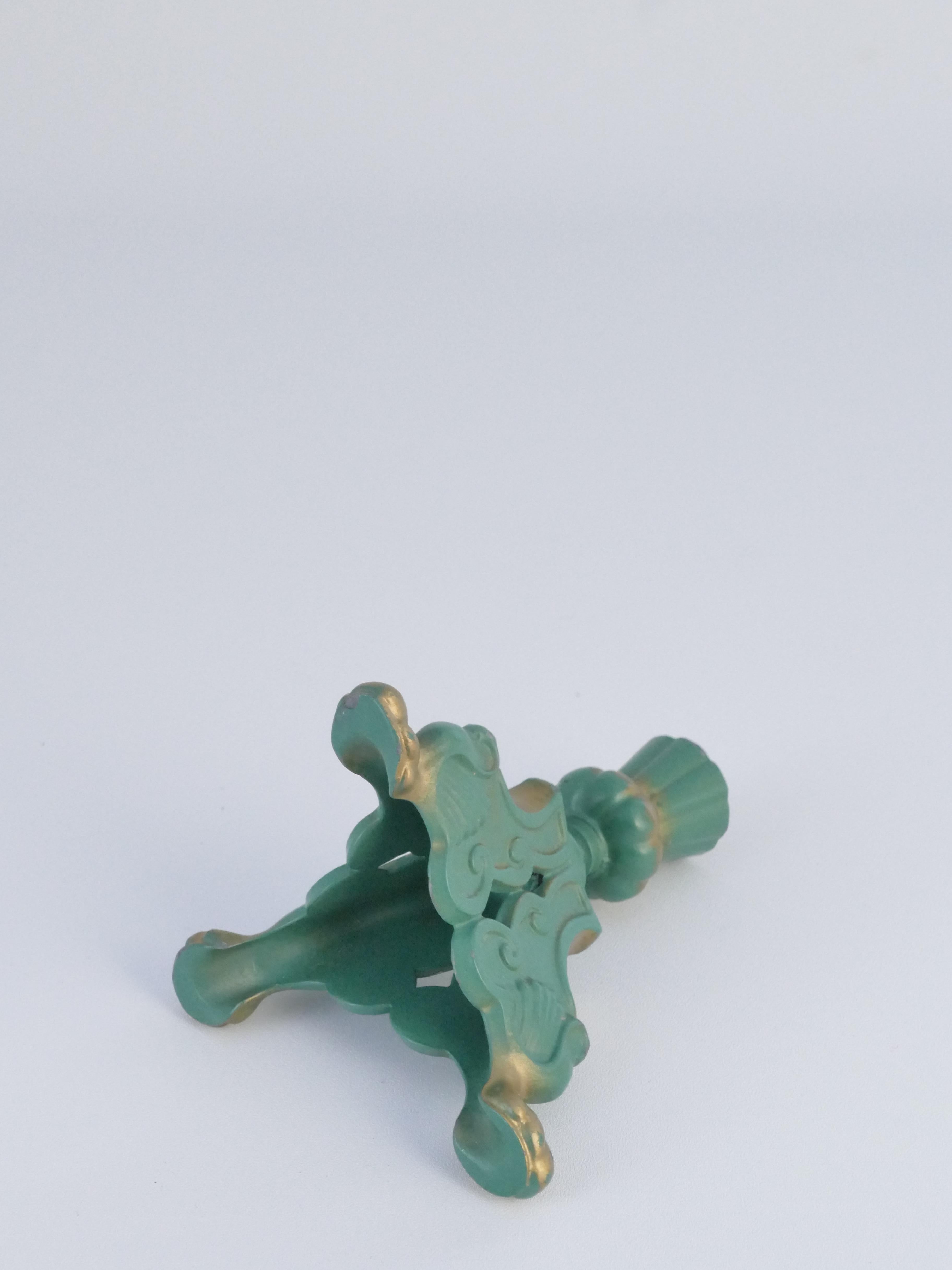 Candelero Art Déco de metal verde salvia, Stjärnmetall, Suecia Década de 1940 en Bueno estado para la venta en Grythyttan, SE