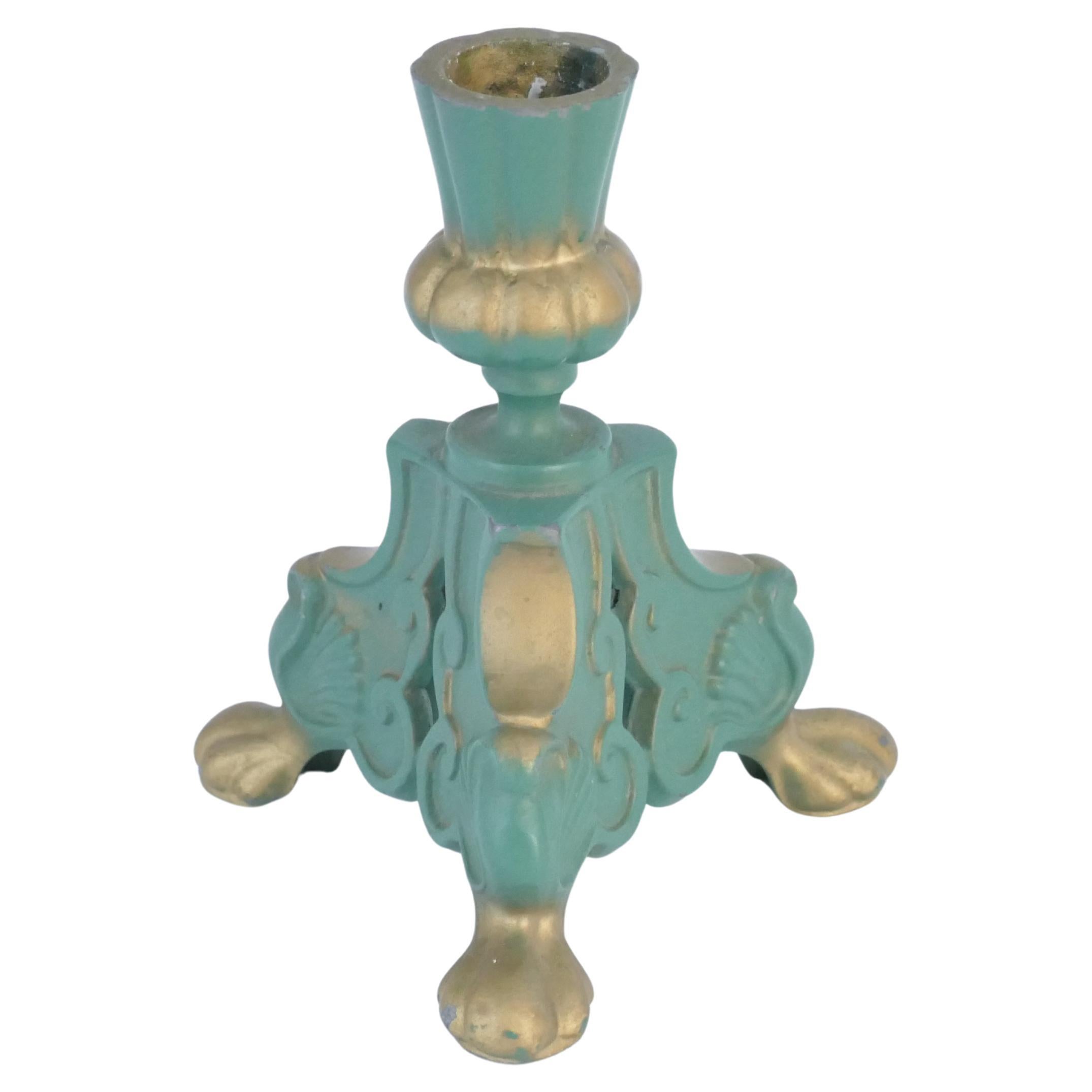Art Deco Sage Green Metal Candlestick, Stjärnmetall, Sweden 1940s
