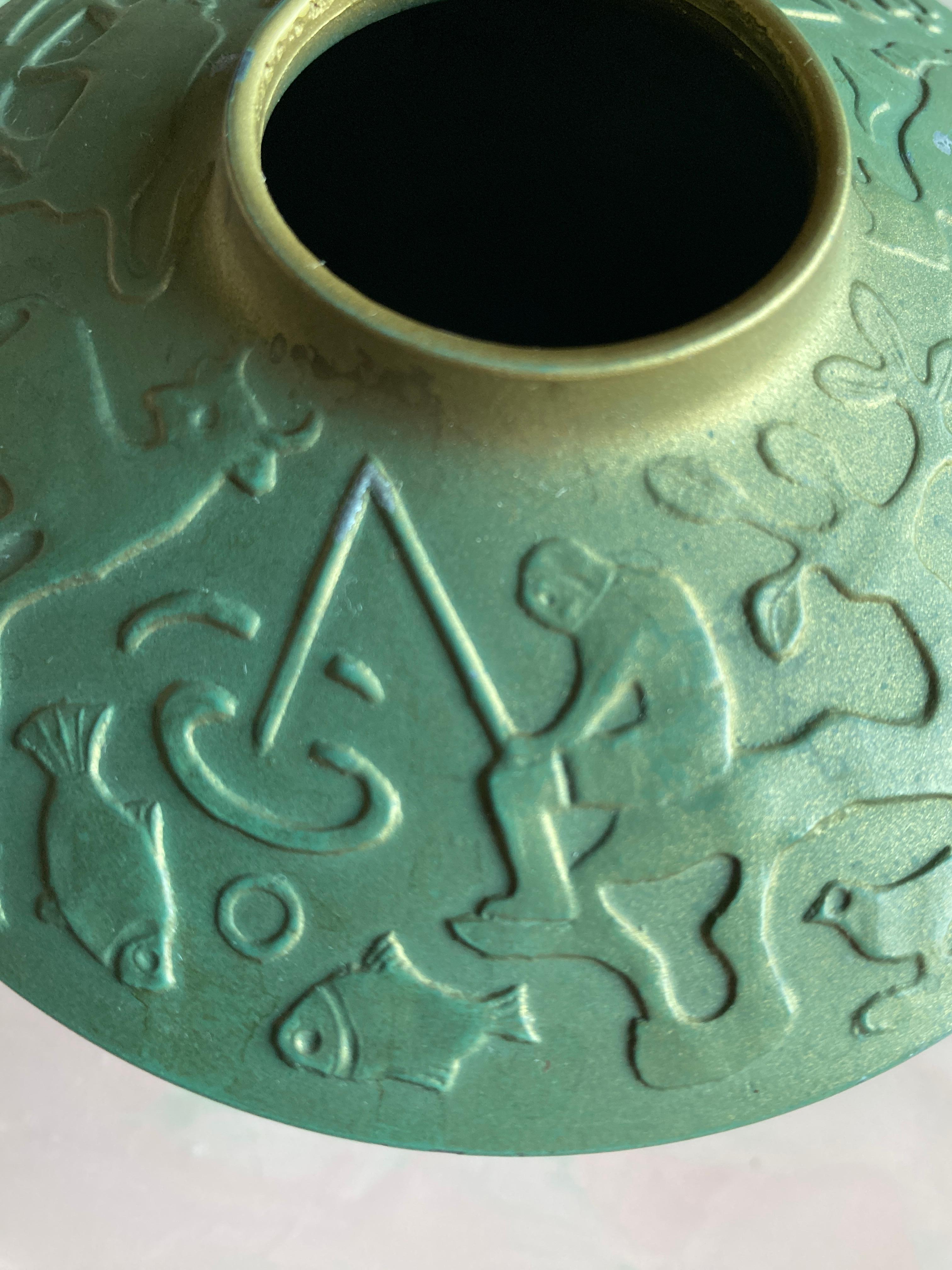 Art Déco Vaso in metallo Art Deco Greene & Greene Attribuito a Sonja Katzin, Stjärnmetall, anni '40 in vendita