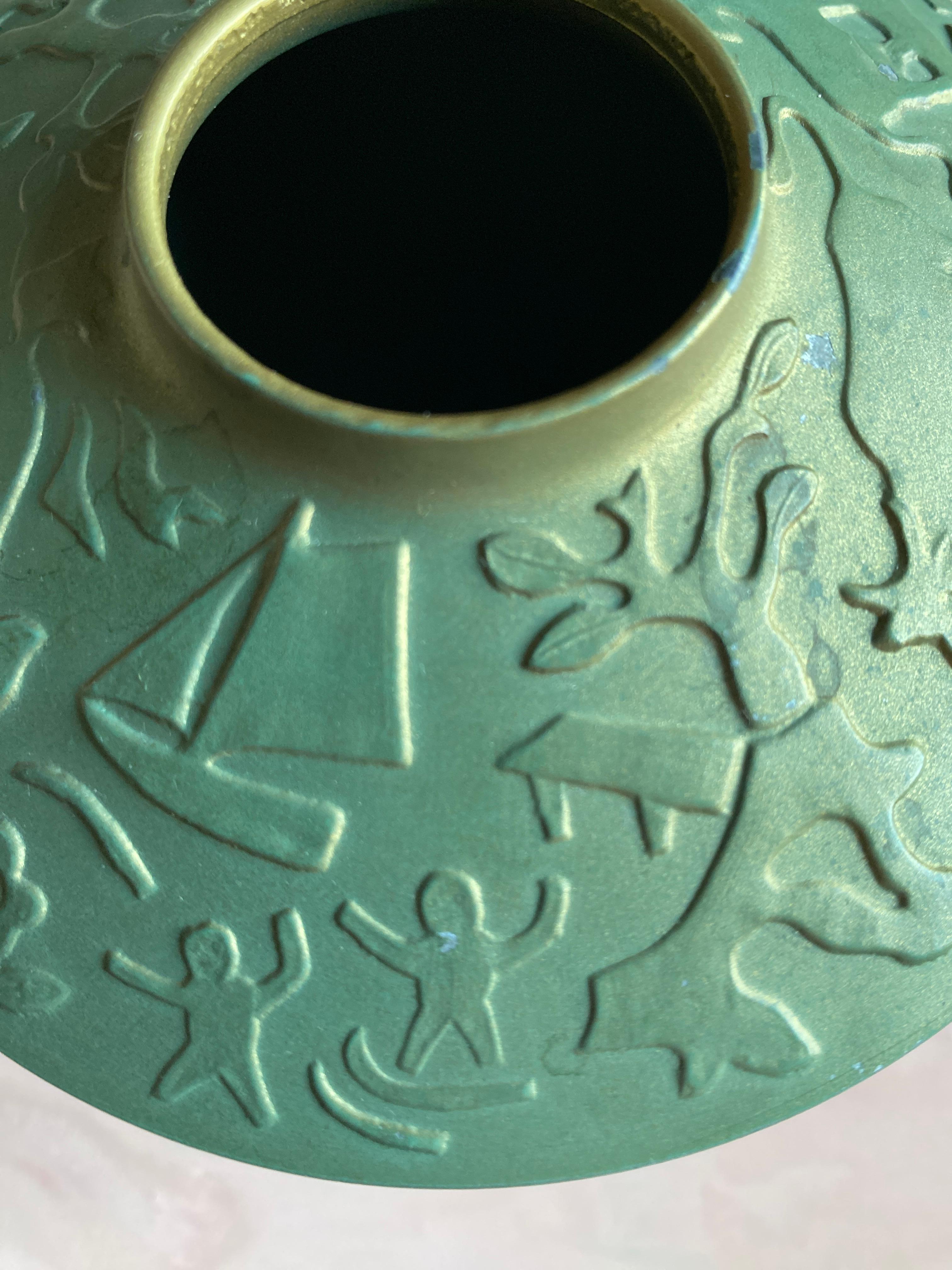 Vaso in metallo Art Deco Greene & Greene Attribuito a Sonja Katzin, Stjärnmetall, anni '40 In condizioni buone in vendita a Grythyttan, SE