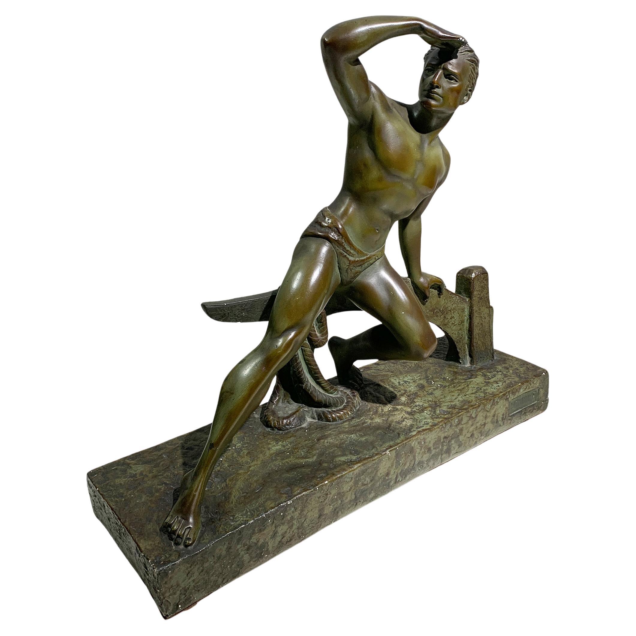 Scultura in bronzo patinato Art Deco Sailor firmata "Meurice", anni
40 circa