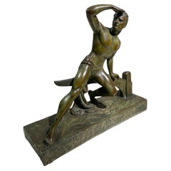 Art Deco Sailor Patinated Bronze Sculpture Signed "MEURICE", Circa 1940
s