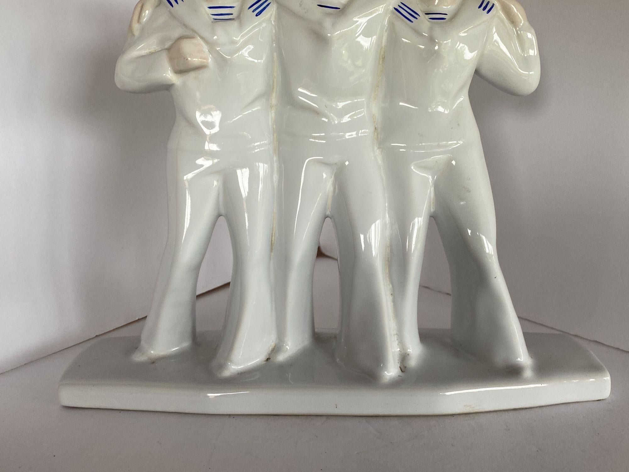 Art Deco Sailors on Leave Earthenware Ceramic Sculpture by Edouard Cazea In Excellent Condition For Sale In Van Nuys, CA