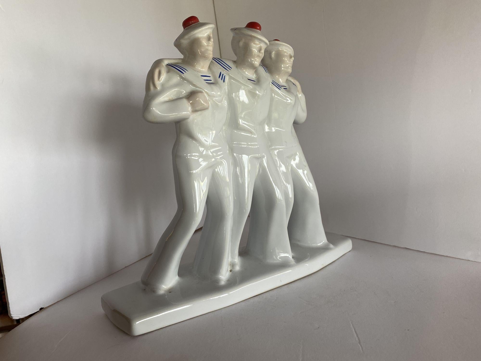 Mid-20th Century Art Deco Sailors on Leave Earthenware Ceramic Sculpture by Edouard Cazea For Sale