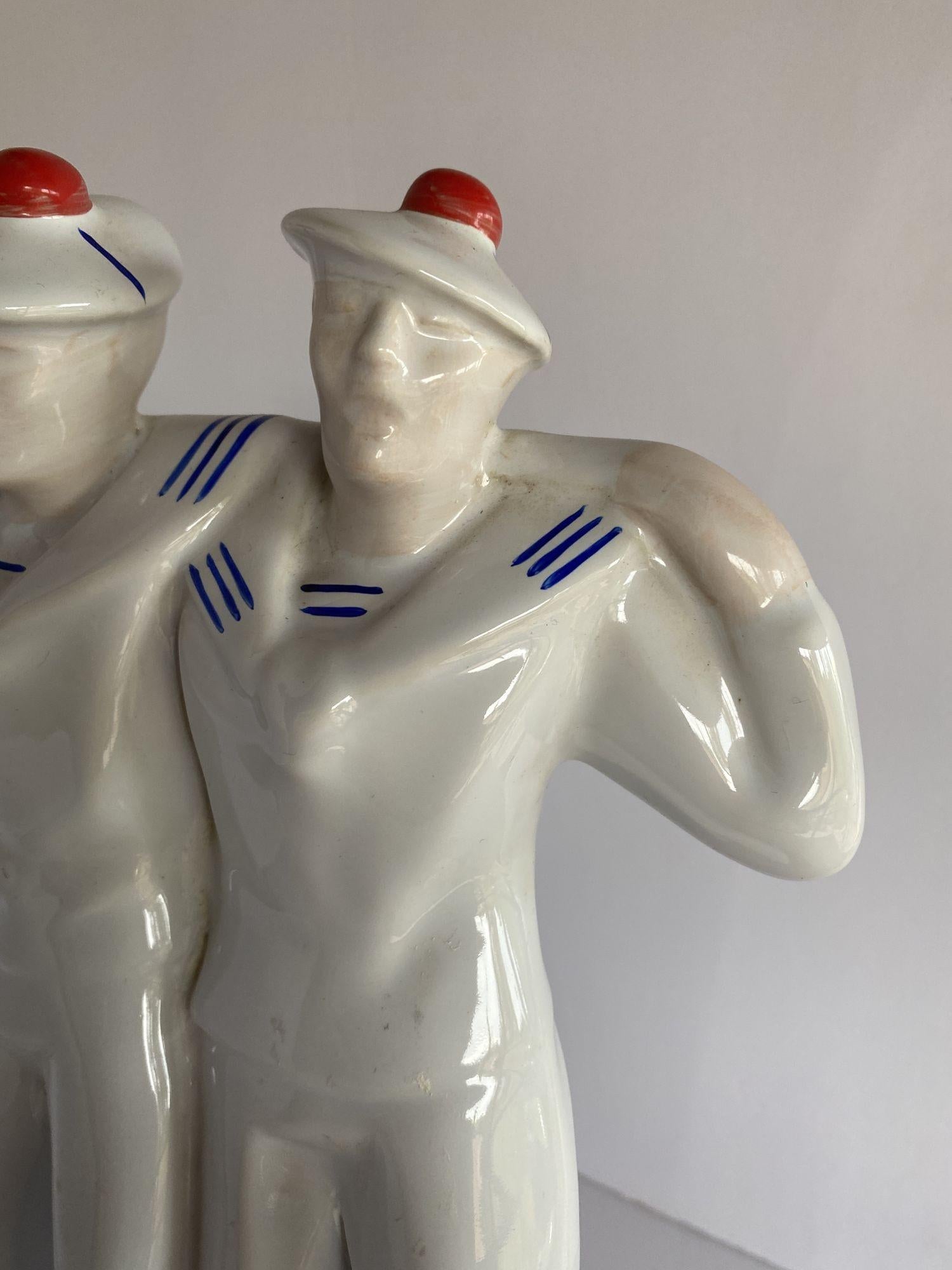 Art Deco Sailors on Leave Earthenware Ceramic Sculpture by Edouard Cazea For Sale 1