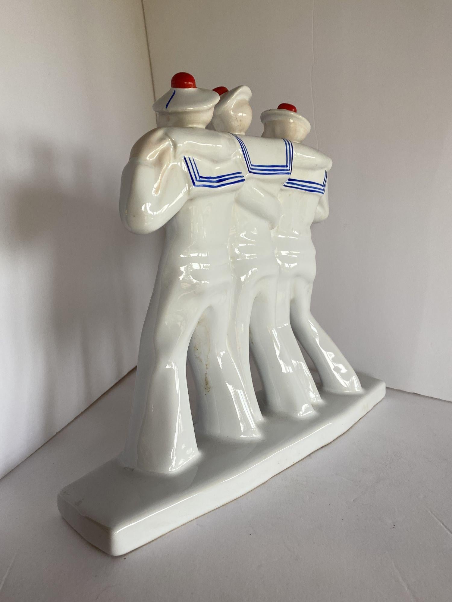Art Deco Sailors on Leave Earthenware Ceramic Sculpture by Edouard Cazea For Sale 2