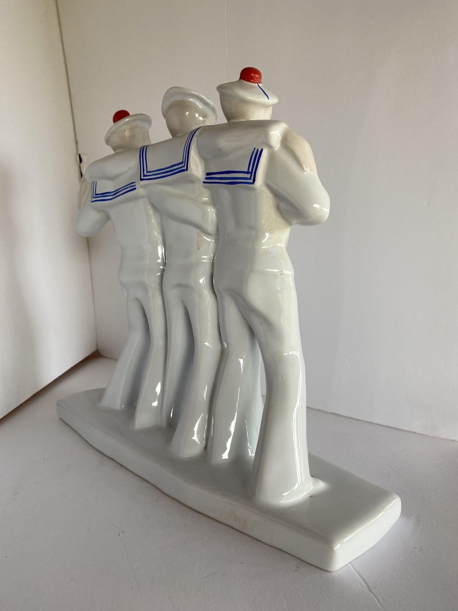 Art Deco Sailors on Leave Earthenware Ceramic Sculpture by Edouard Cazea For Sale 3