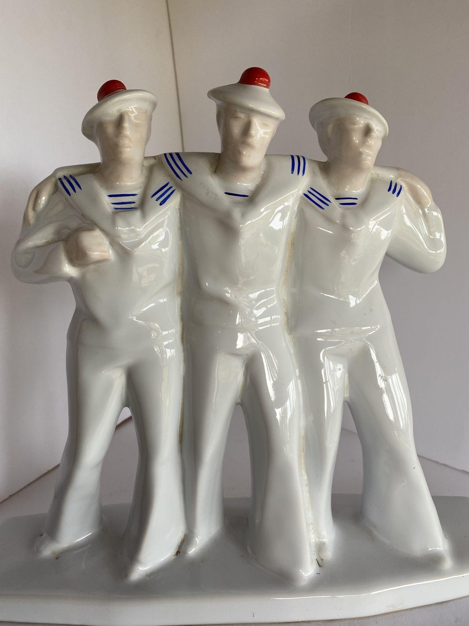 Art Deco Sailors on Leave Earthenware Ceramic Sculpture by Edouard Cazea For Sale 4