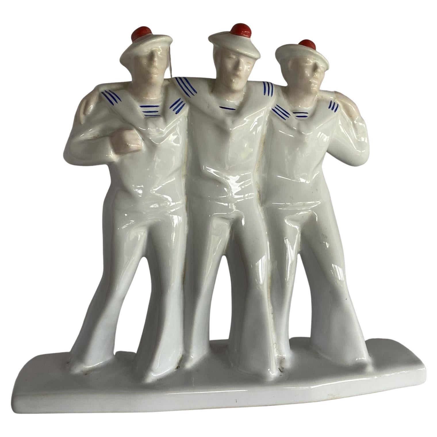 Art Deco Sailors on Leave Earthenware Ceramic Sculpture by Edouard Cazea For Sale