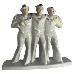 Art Deco Sailors on Leave Earthenware Ceramic Sculpture by Edouard Cazea