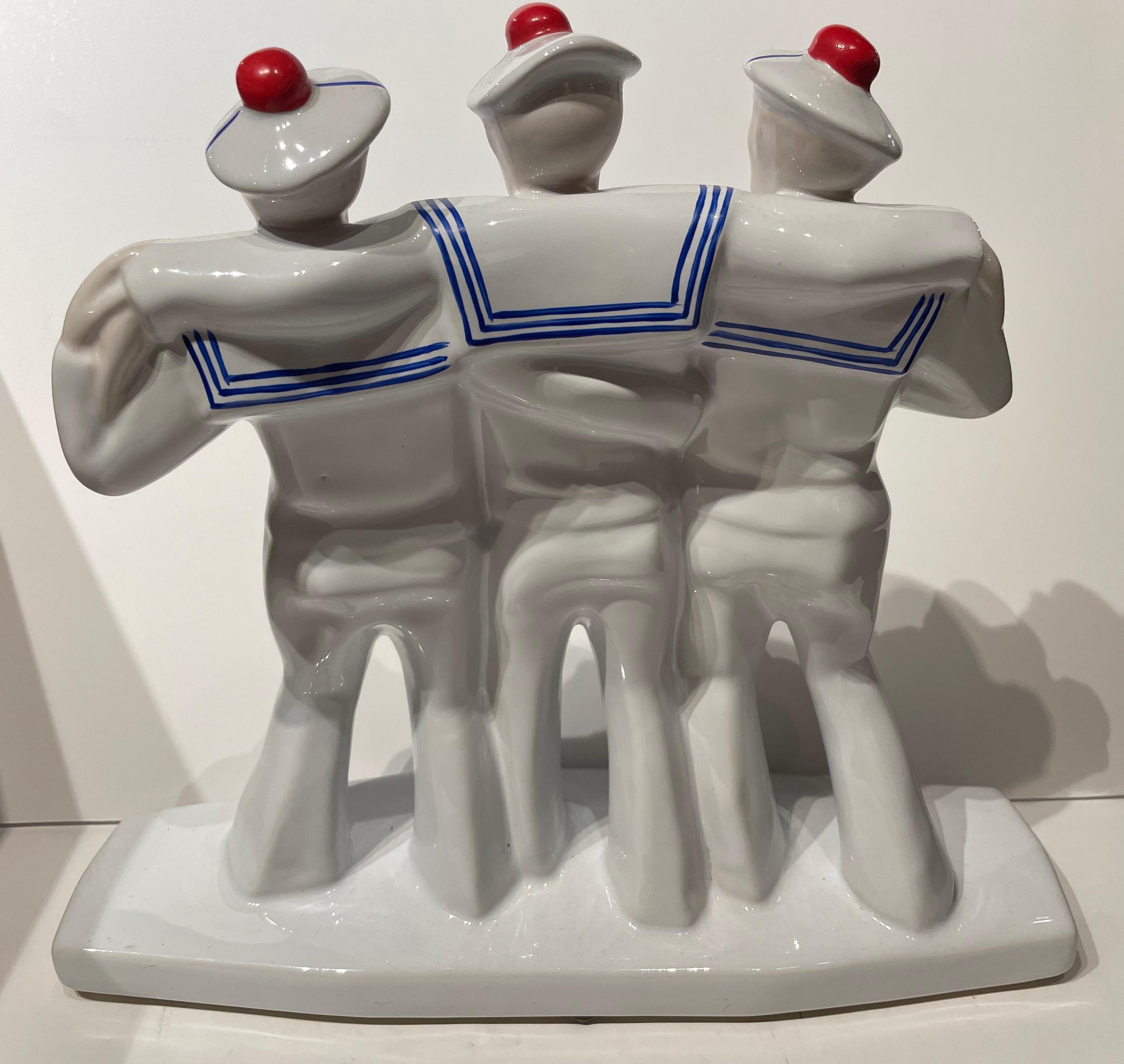 French Art Deco Sailors on Leave Earthenware Ceramic Sculpture