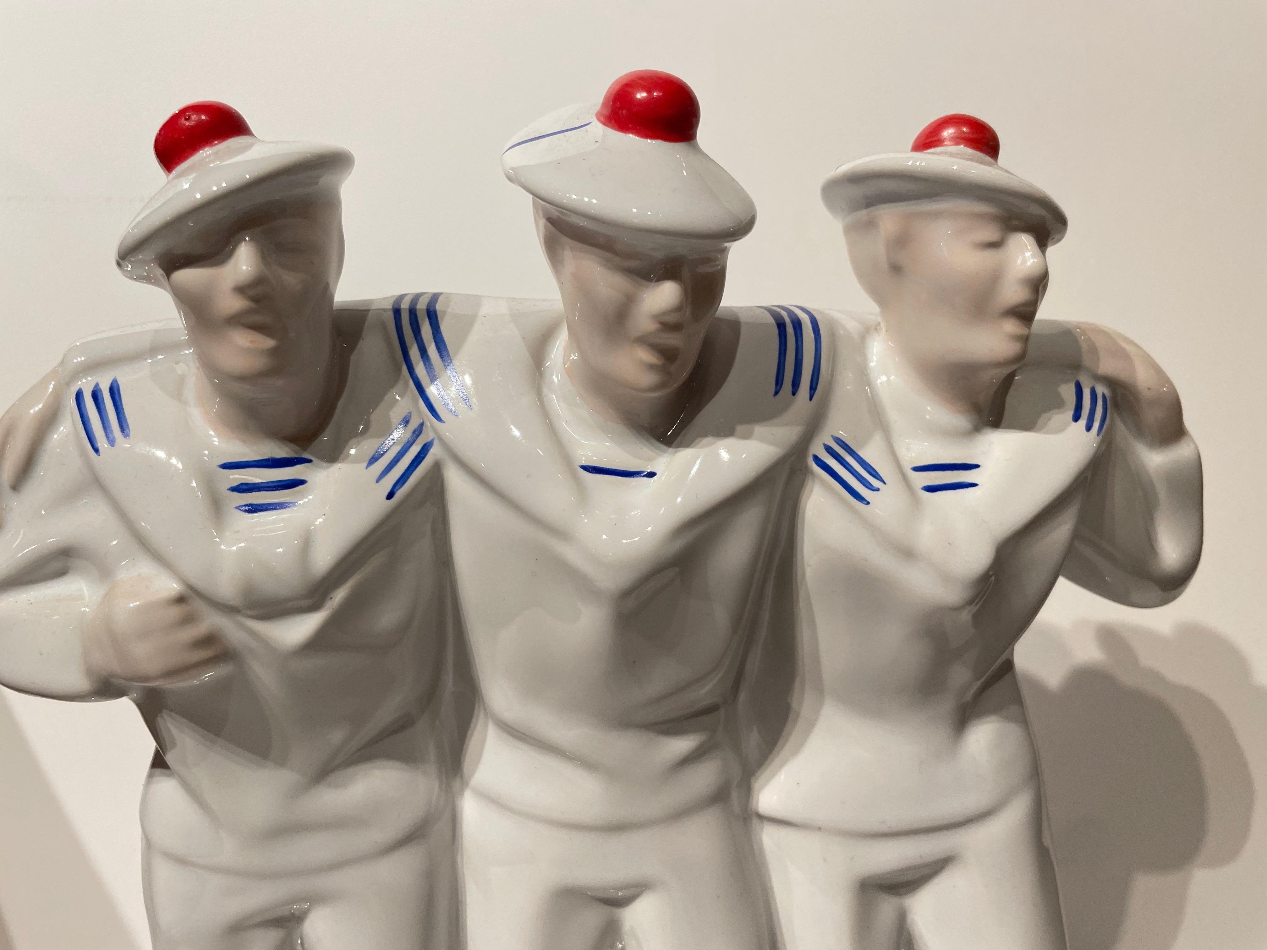 Art Deco Sailors on Leave Earthenware Ceramic Sculpture In Good Condition In Oakland, CA