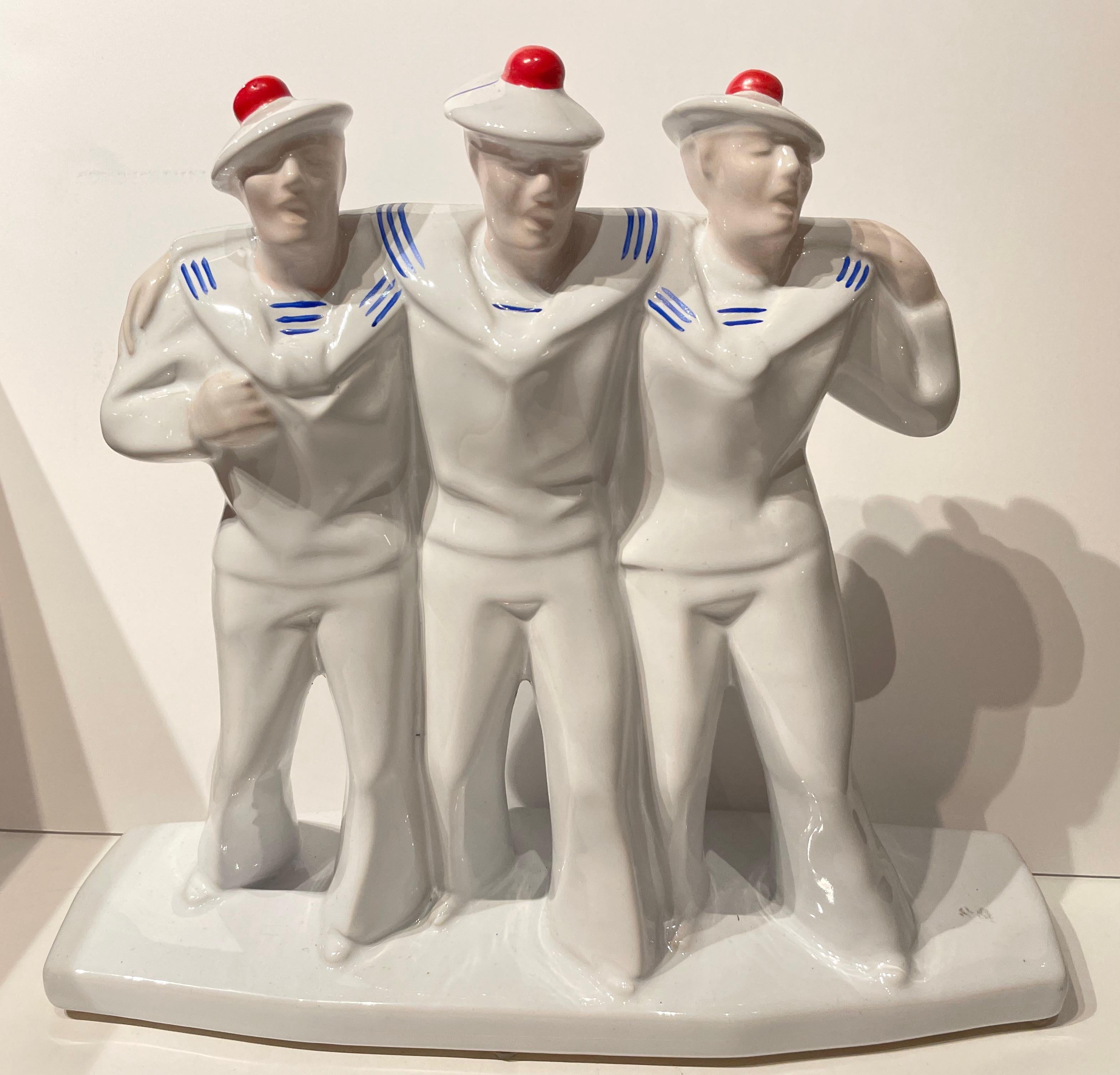 Mid-20th Century Art Deco Sailors on Leave Earthenware Ceramic Sculpture